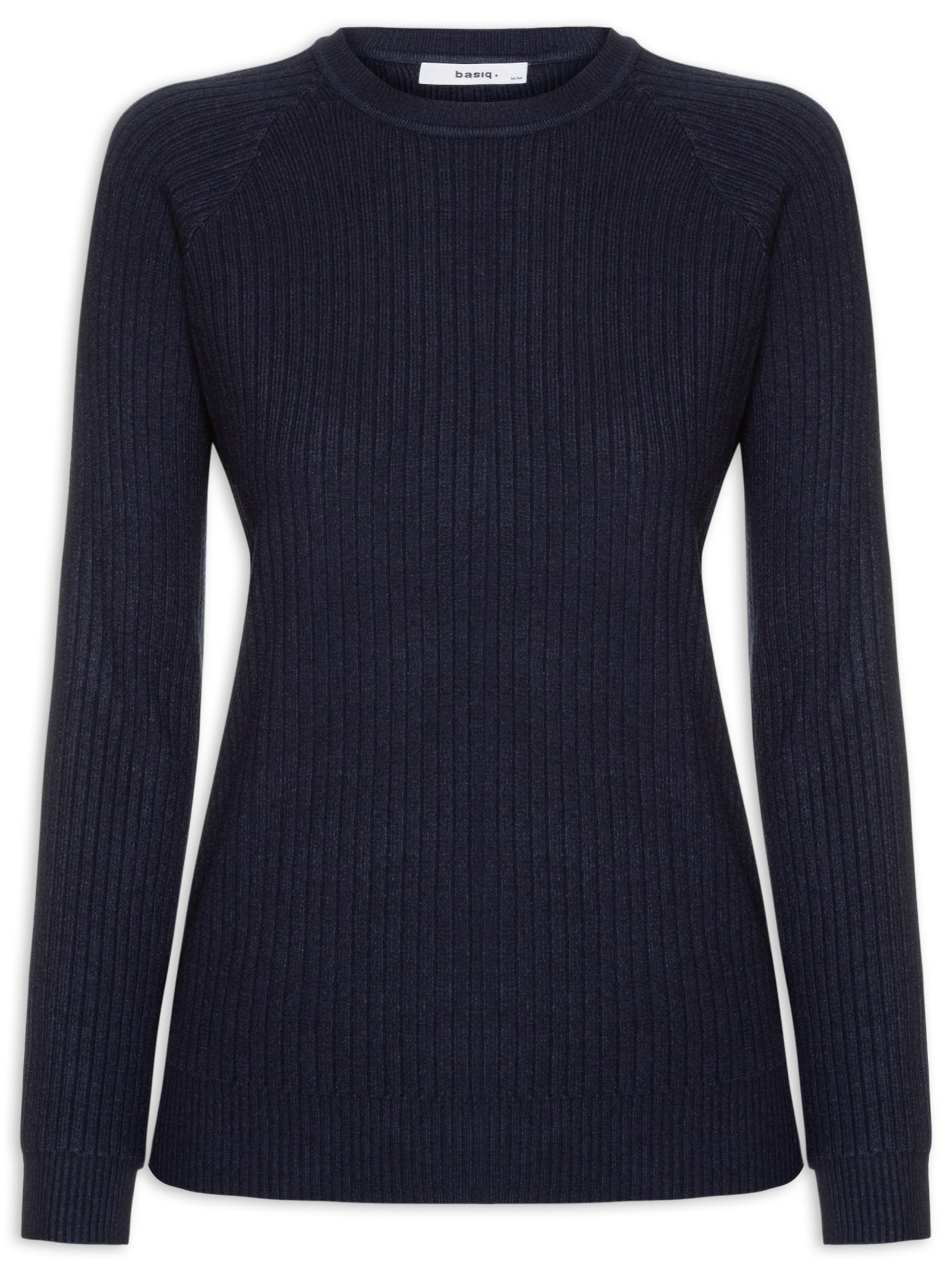 Suéter Feminino Gola Careca Textura Azul Basiq
