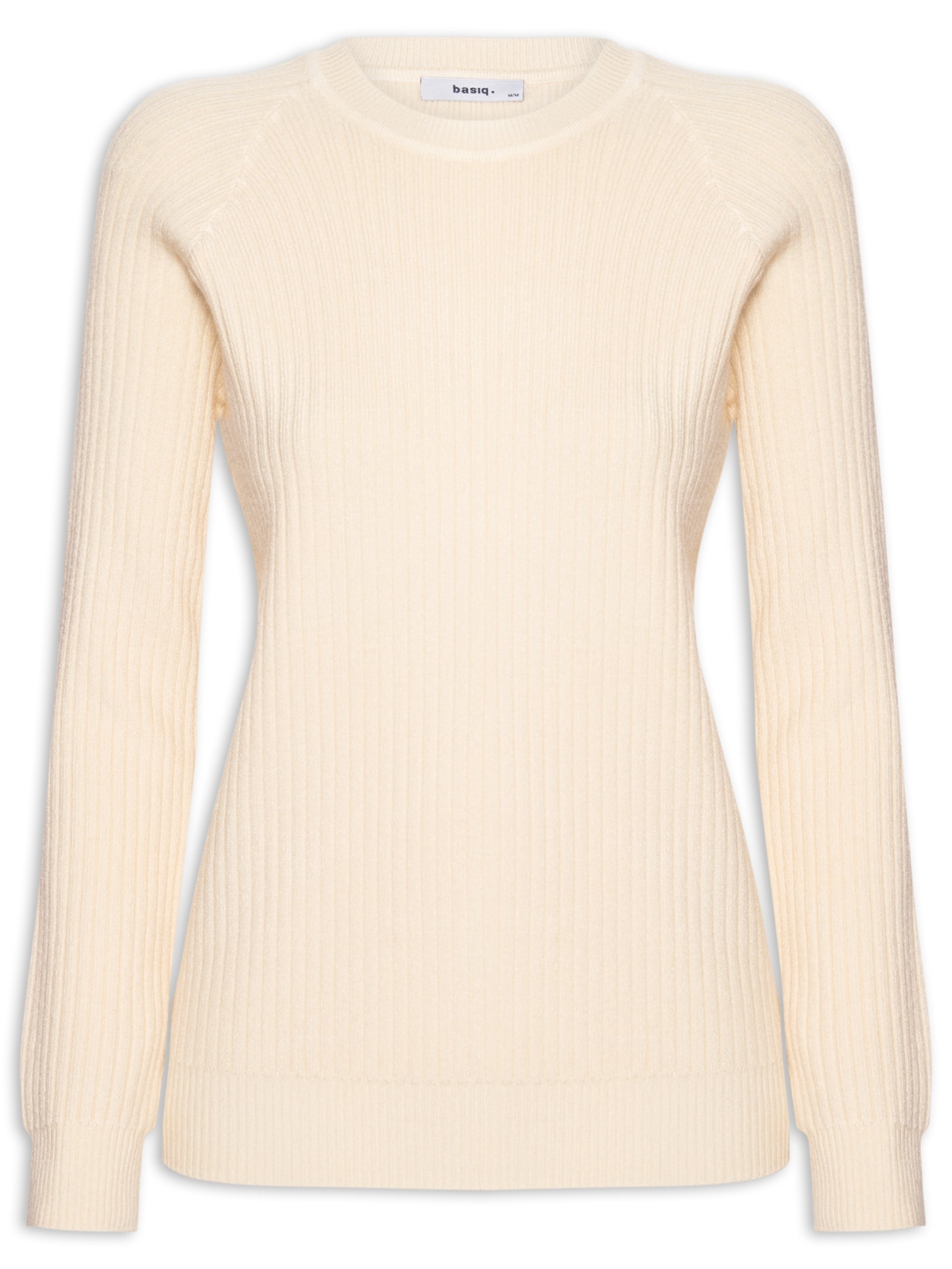 Suéter Feminino Gola Careca Texturizado Bege Basiq