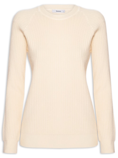 Suéter Feminino Gola Careca Texturizado – Bege