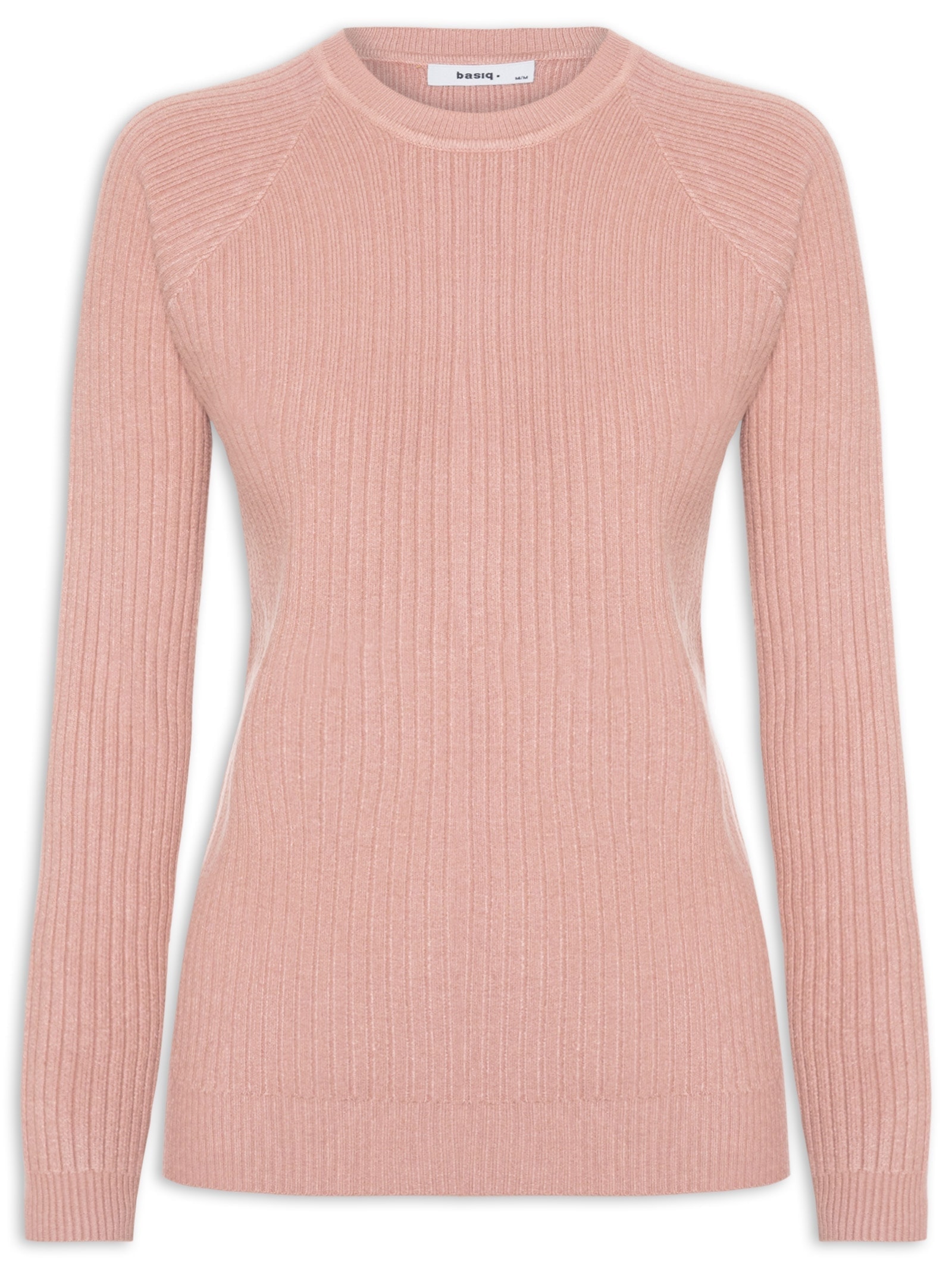Suéter Feminino Gola Careca Texturizado Rosa Basiq
