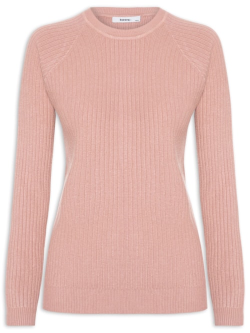 Suéter Feminino Gola Careca Texturizado – Rosa