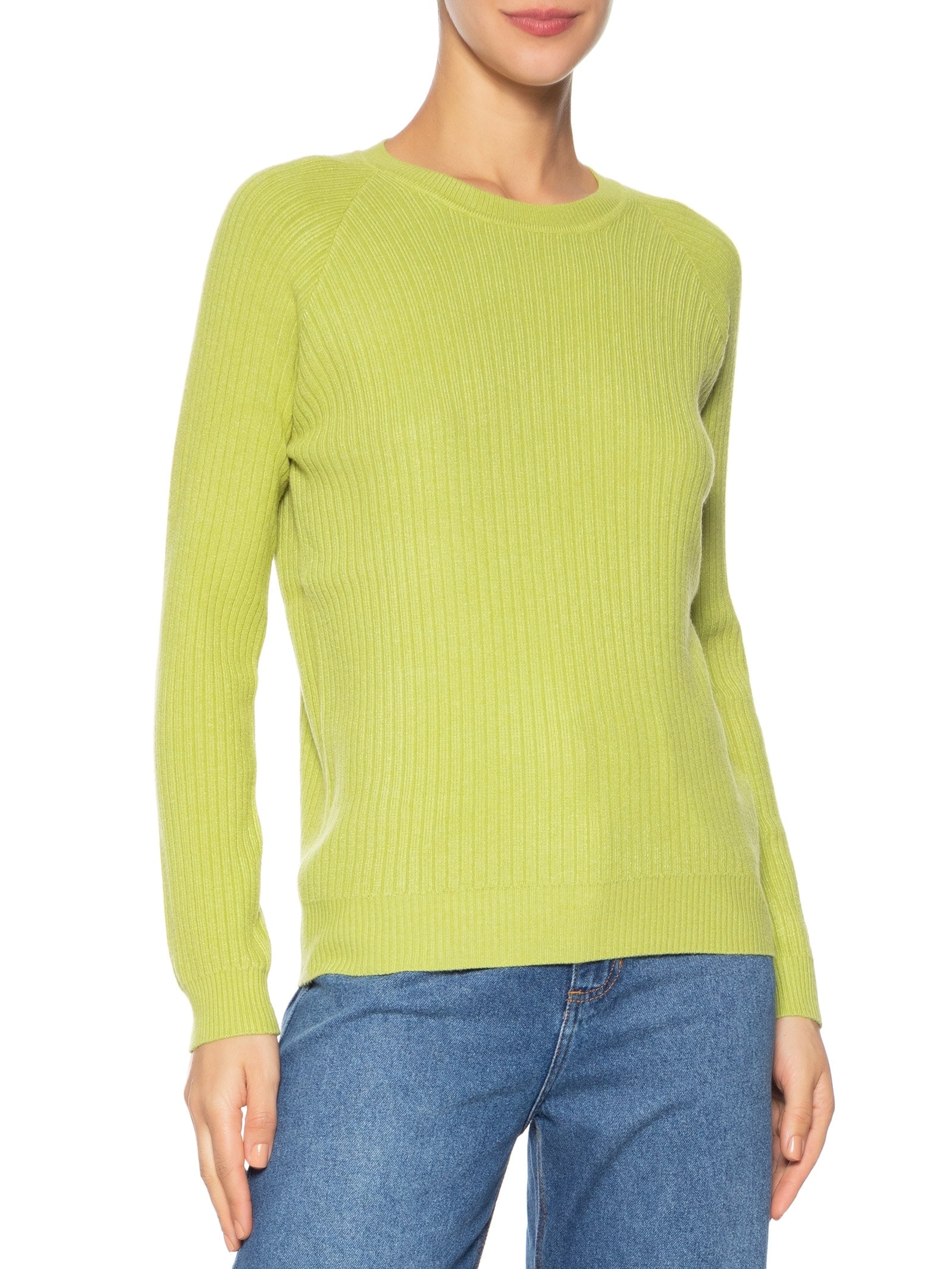 Suéter Feminino Gola Careca Texturizado Verde Basiq