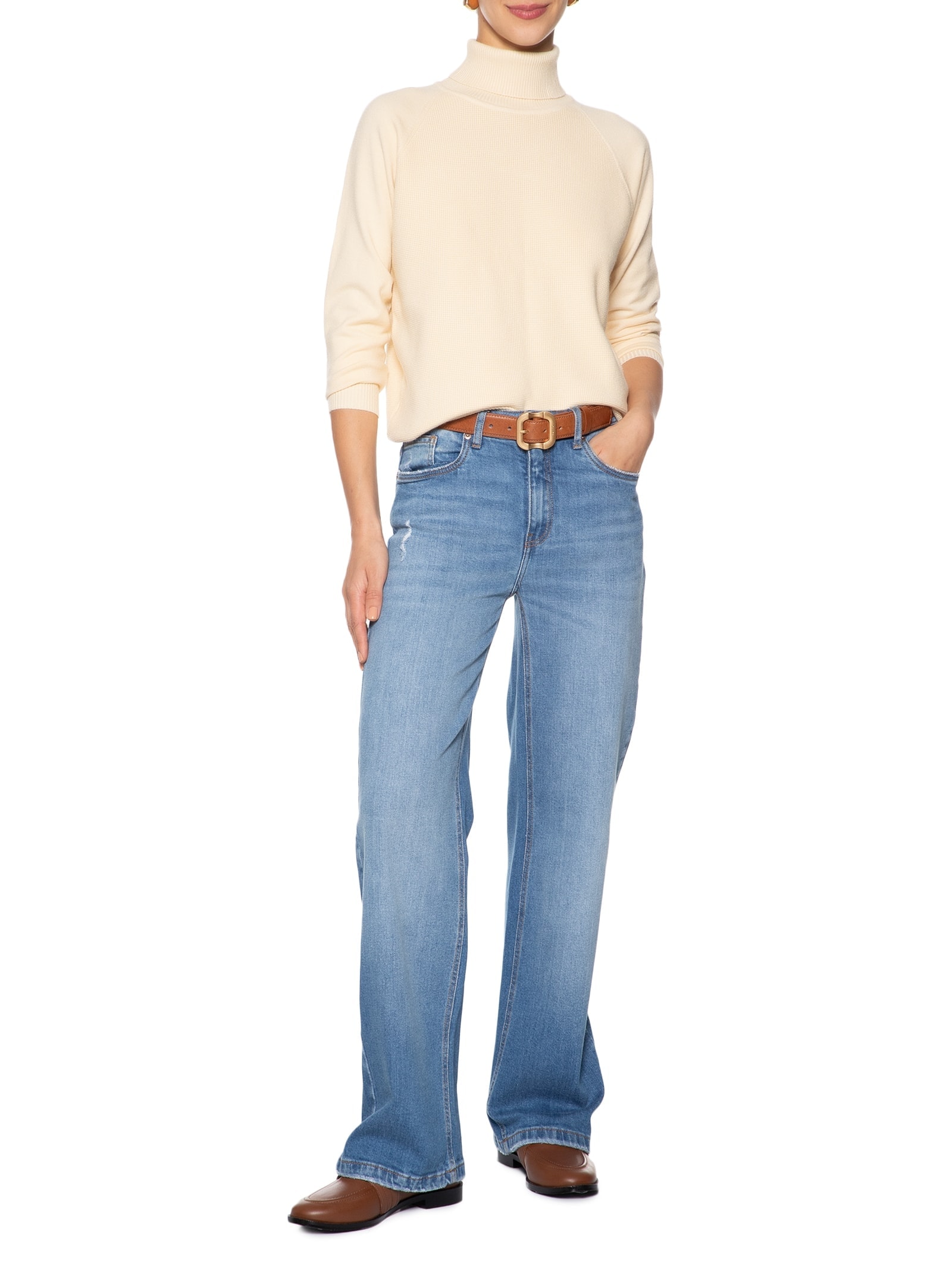 Suéter Feminino Gola Rolê Texturizado Amarelo Basiq