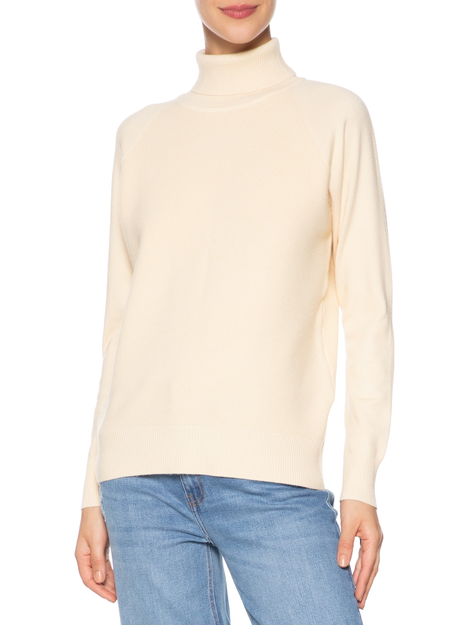 Suéter Feminino Gola Rolê Texturizado Amarelo Basiq