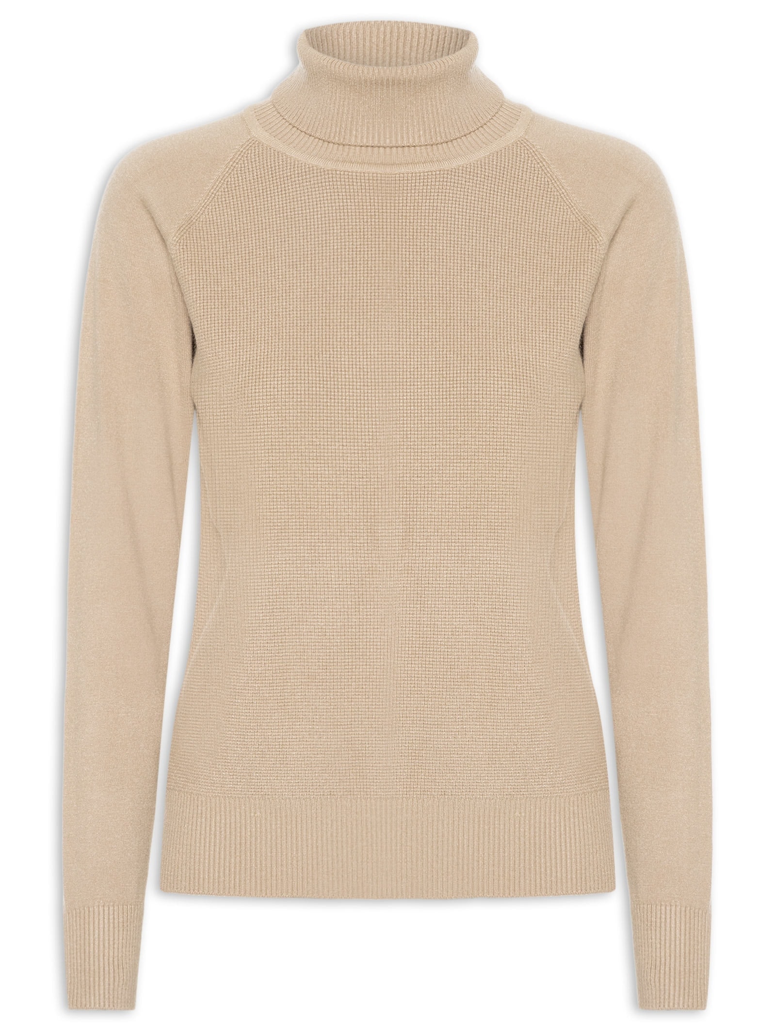 Suéter Feminino Gola Rolê Texturizado Bege Basiq