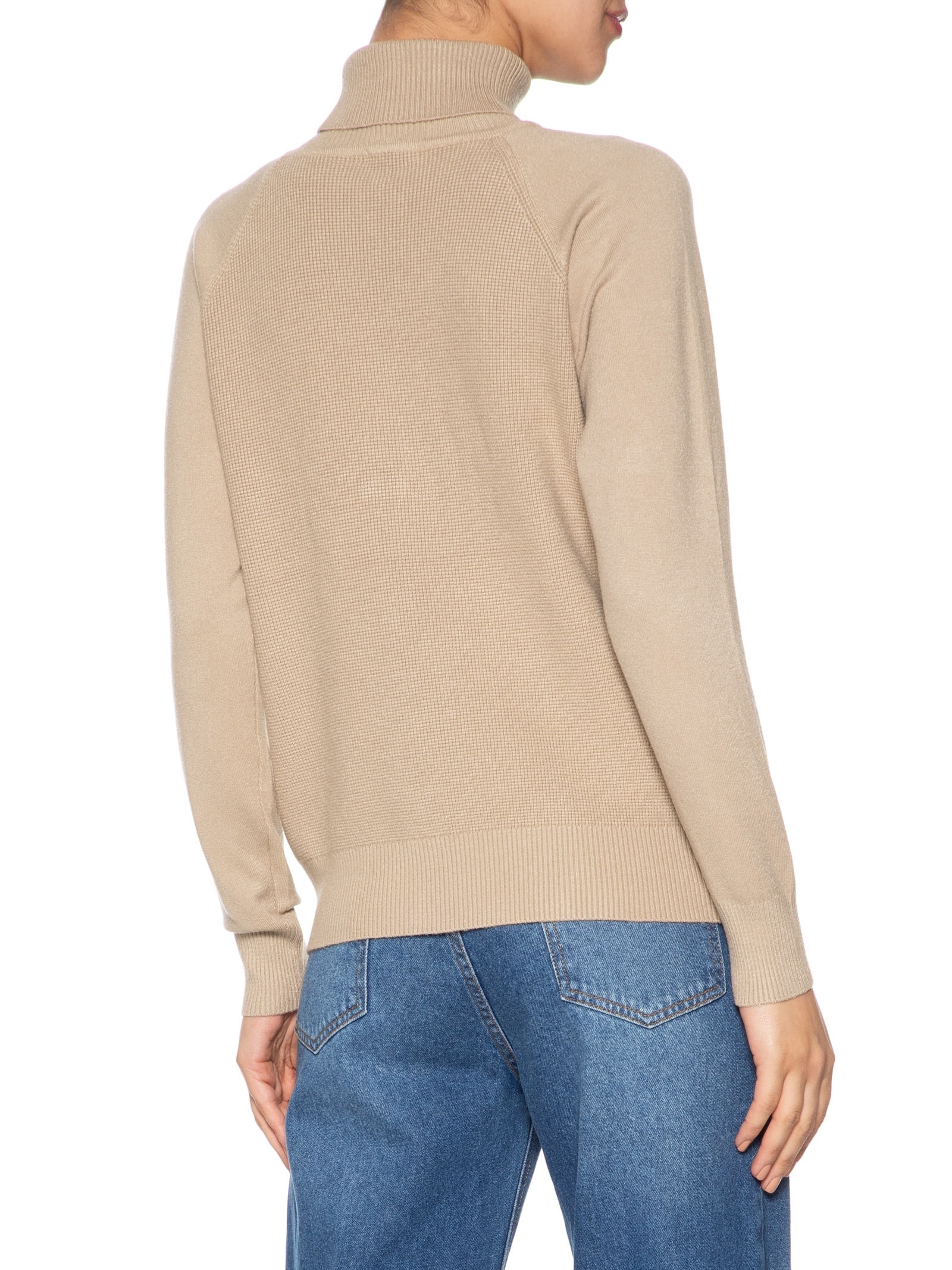 Suéter Feminino Gola Rolê Texturizado Bege Basiq