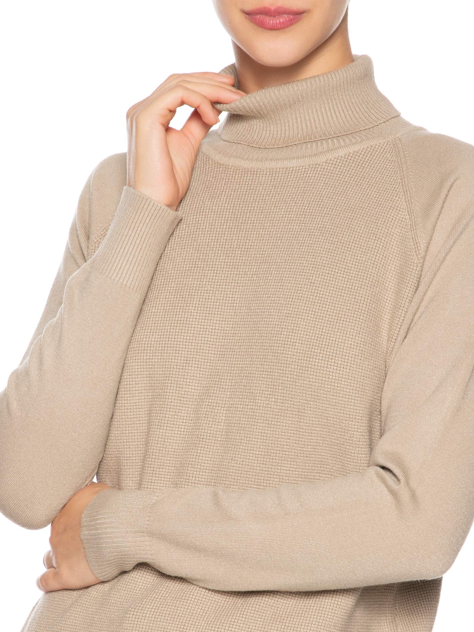 Suéter Feminino Gola Rolê Texturizado Bege Basiq