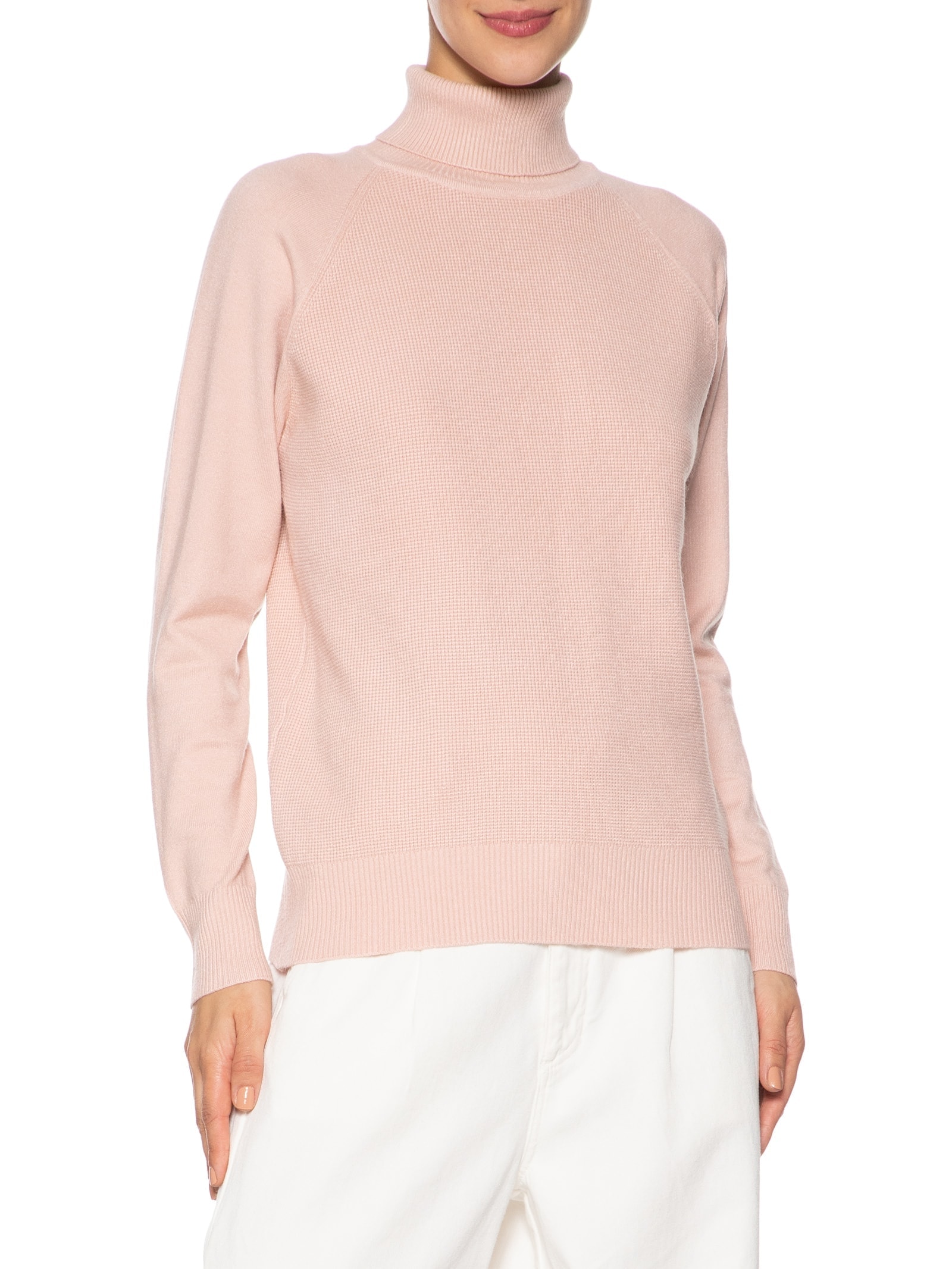 Suéter Feminino Gola Rolê Texturizado Rosa Basiq