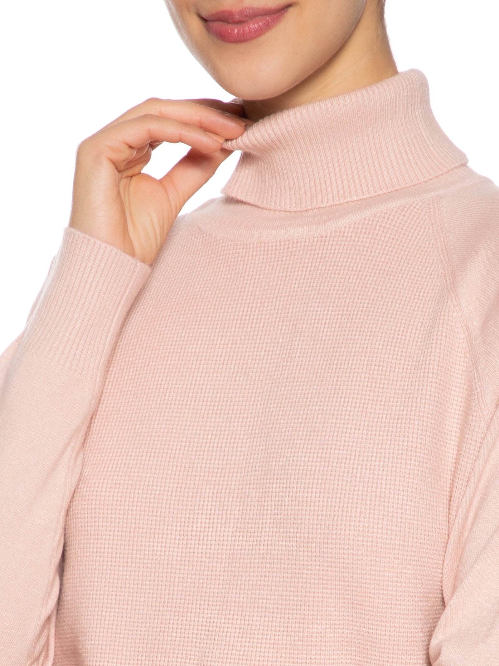 Suéter Feminino Gola Rolê Texturizado Rosa Basiq