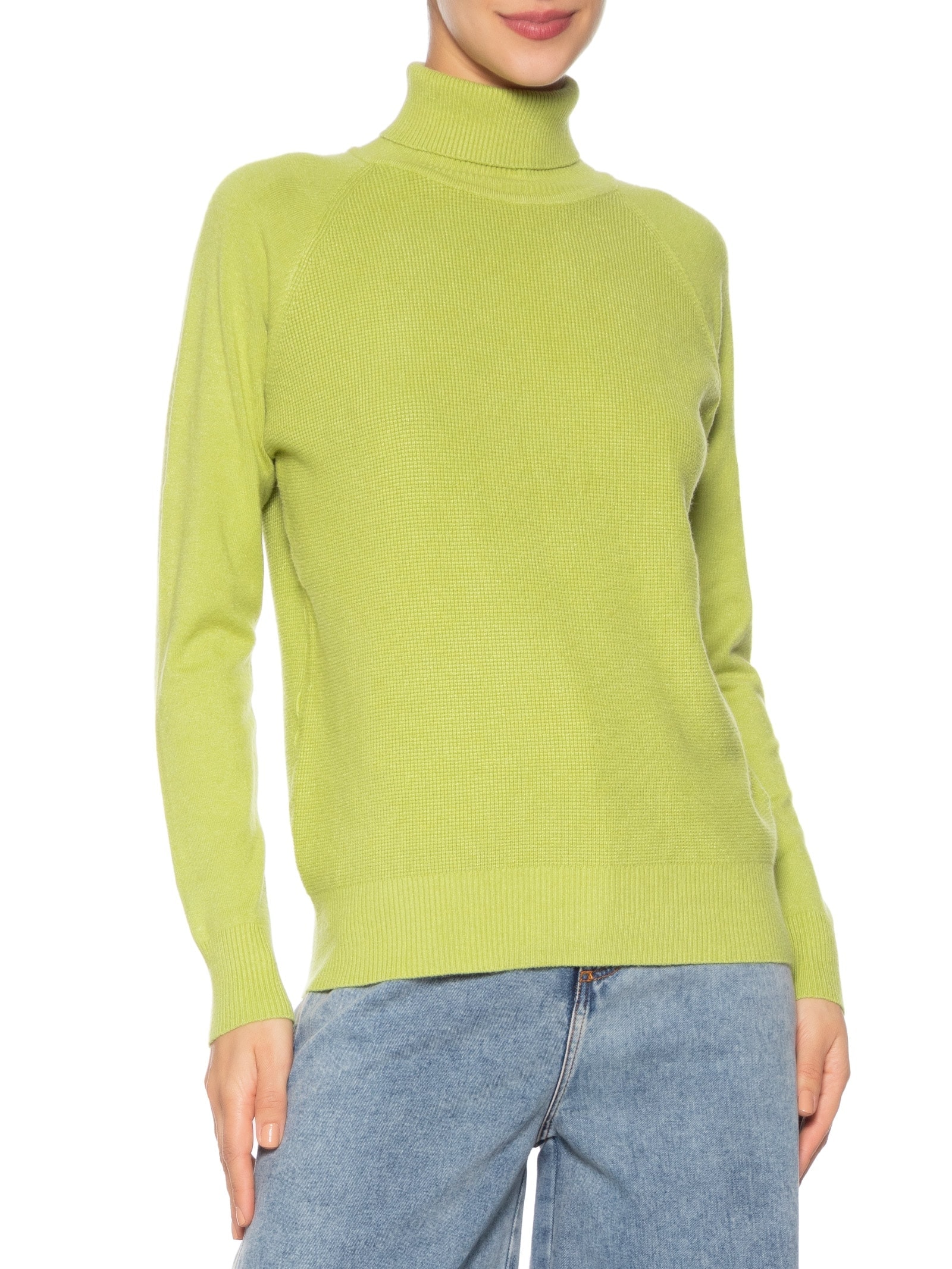 Suéter Feminino Gola Rolê Texturizado Verde Basiq