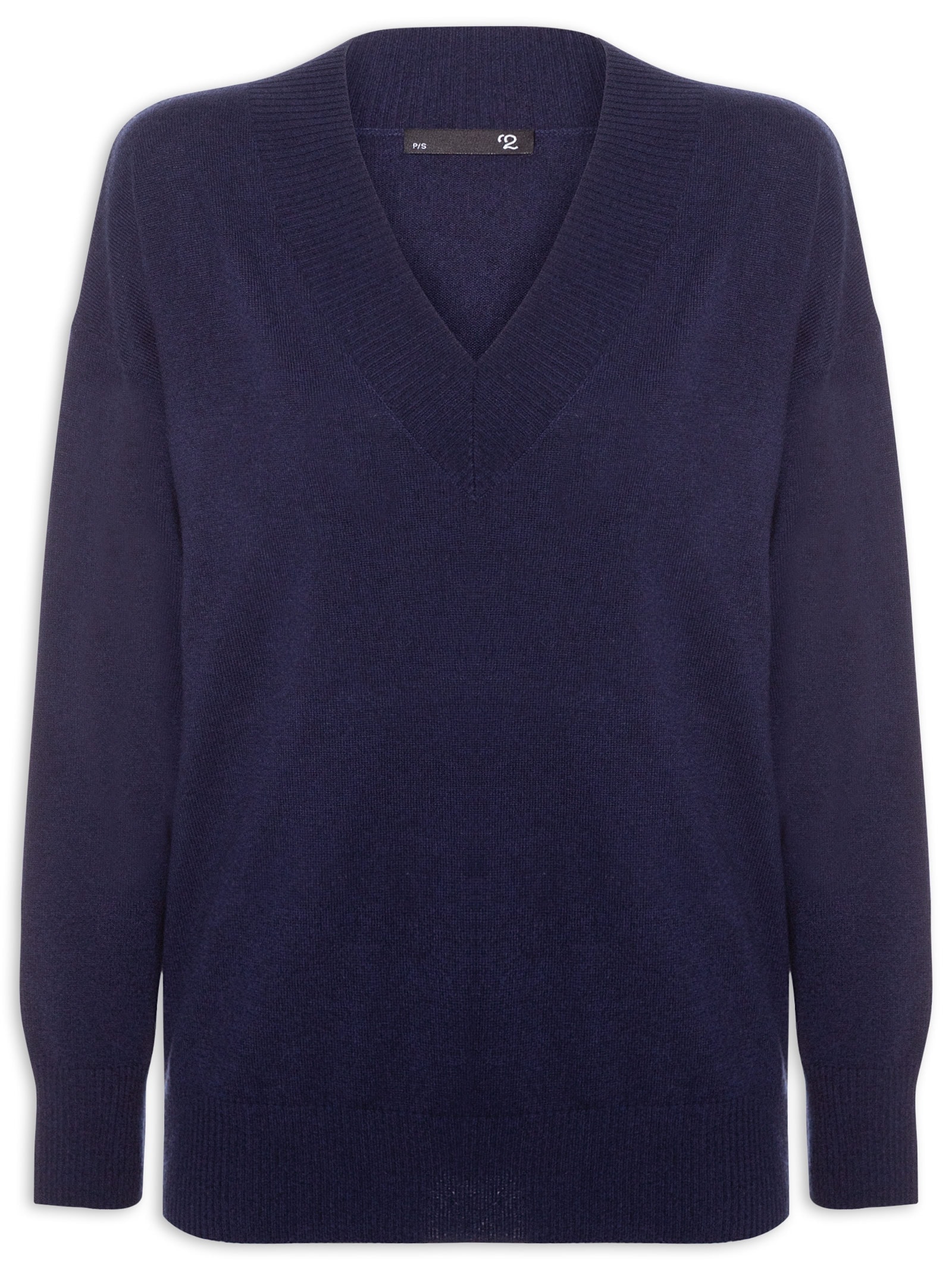 Suéter Feminino Gola V Com Blend De Lã E Cashmere Azul '2Essential