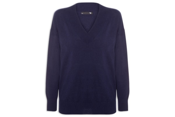 Suéter Feminino Gola V Com Blend De Lã E Cashmere - Azul