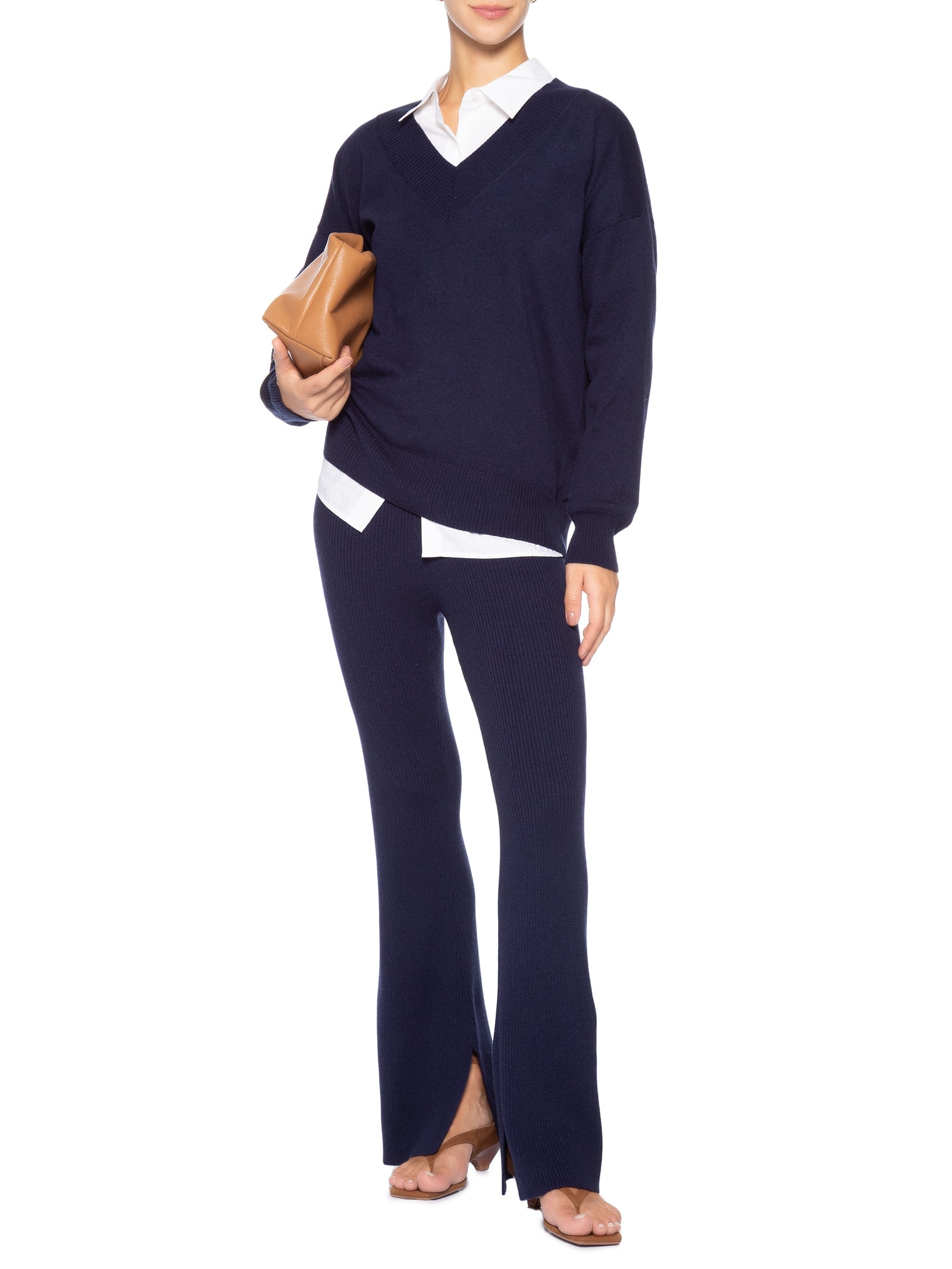 Suéter Feminino Gola V Com Blend De Lã E Cashmere Azul '2Essential