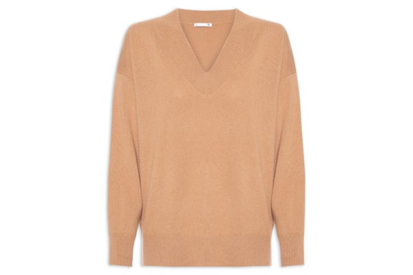 Suéter Feminino Gola V Com Blend De Lã E Cashmere - Bege