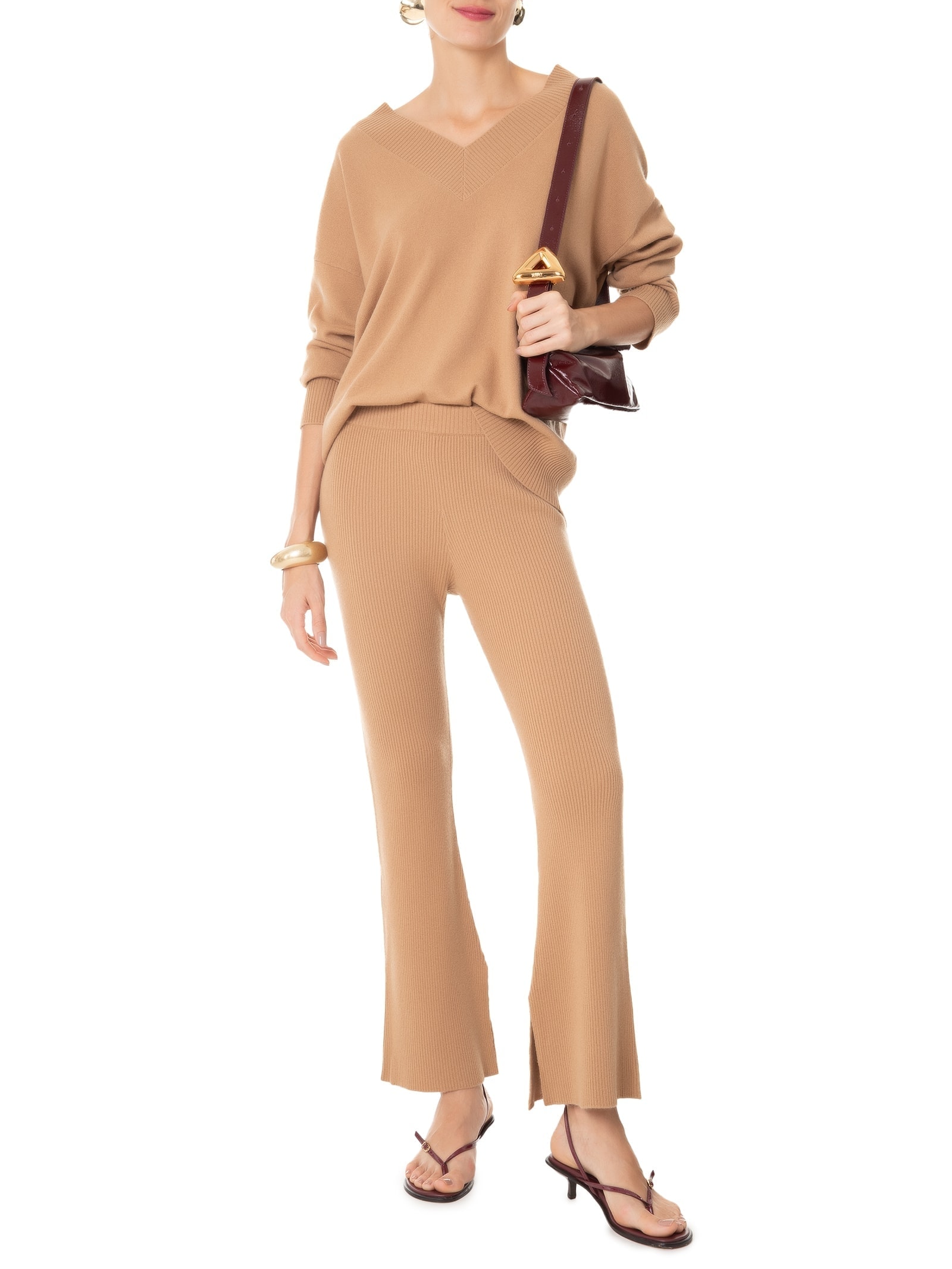 Suéter Feminino Gola V Com Blend De Lã E Cashmere Bege '2Essential