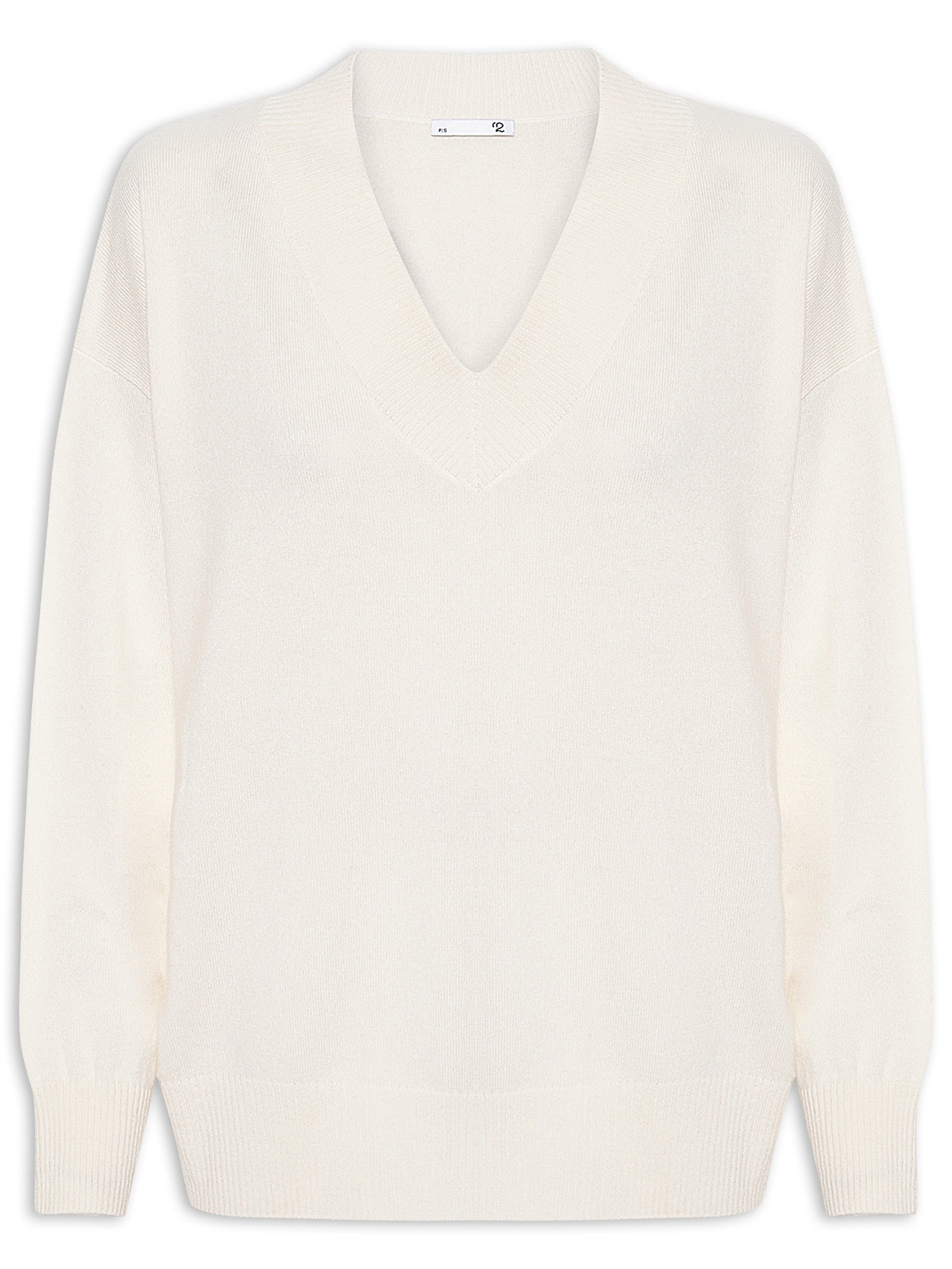 Suéter Feminino Gola V Com Blend De Lã E Cashmere Off White '2Essential