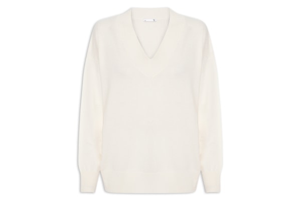 Suéter Feminino Gola V Com Blend De Lã E Cashmere - Off White