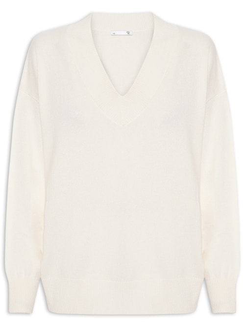 Suéter Feminino Gola V Com Blend De Lã E Cashmere - Off White