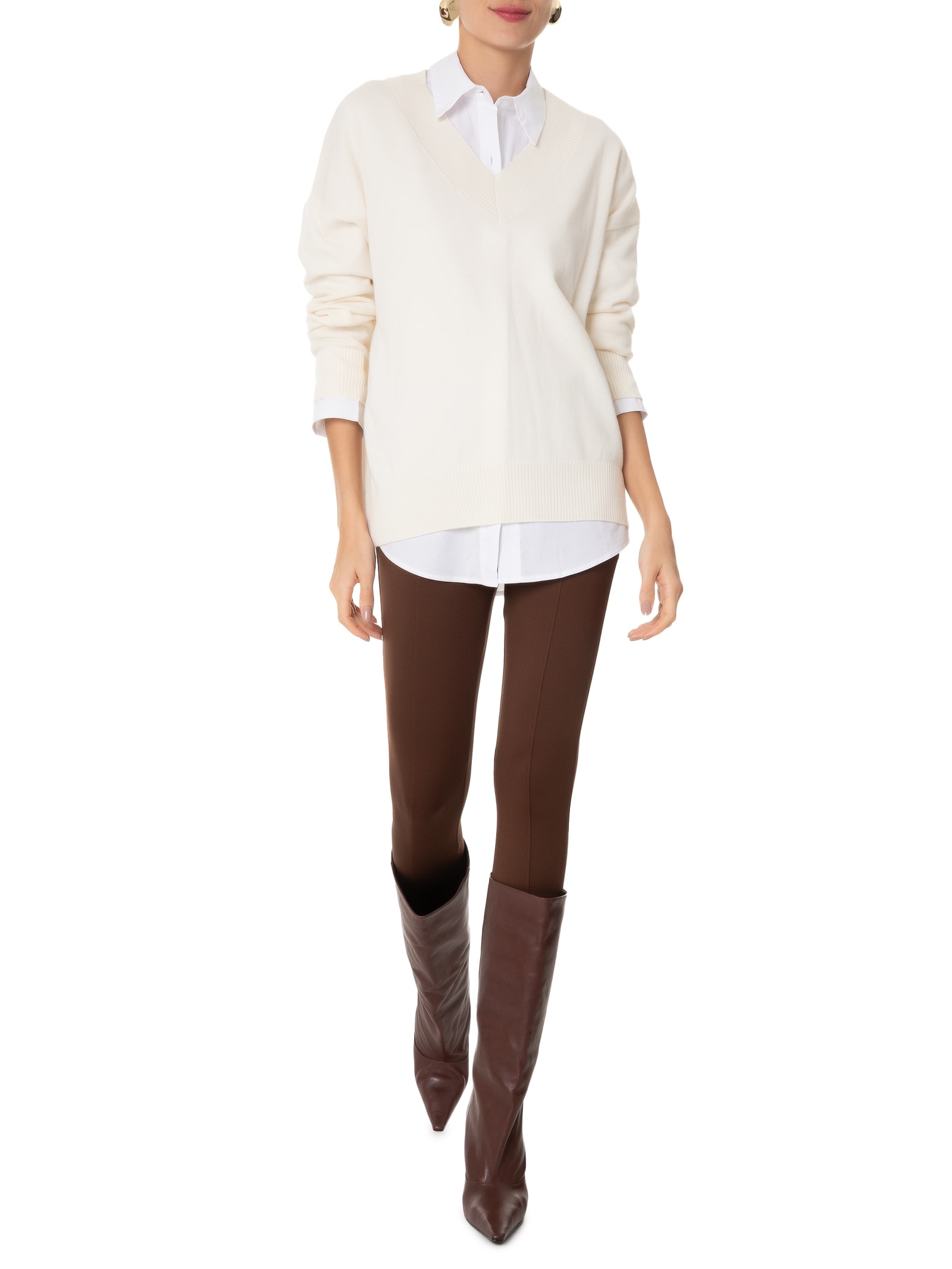Suéter Feminino Gola V Com Blend De Lã E Cashmere Off White '2Essential