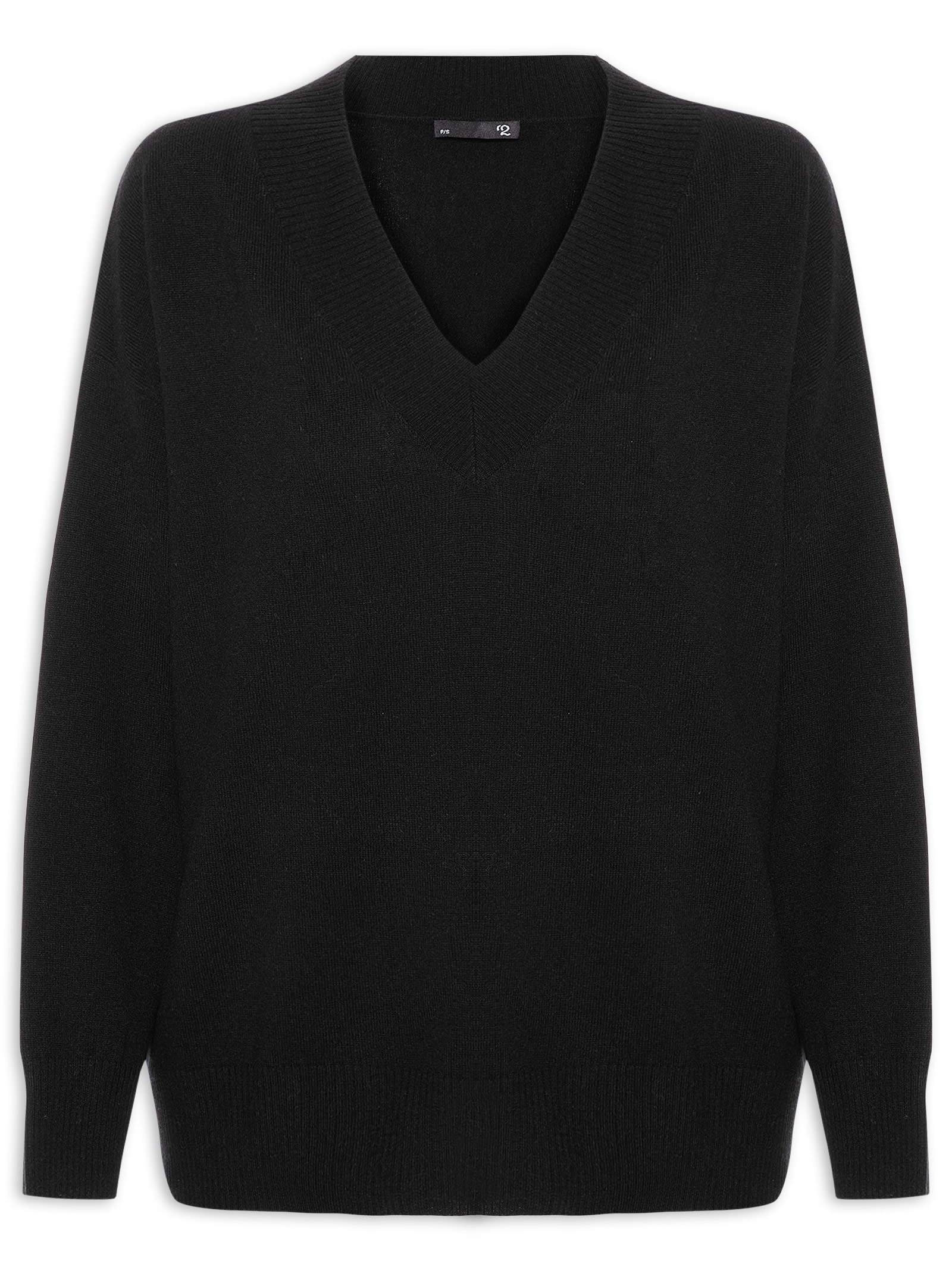 Suéter Feminino Gola V Com Blend De Lã E Cashmere Preto '2Essential