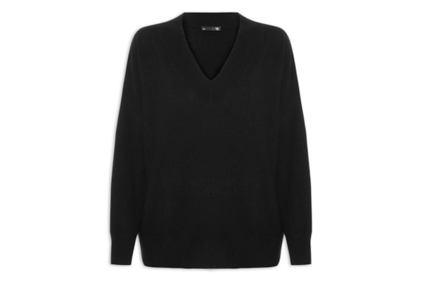 Suéter Feminino Gola V Com Blend De Lã E Cashmere - Preto