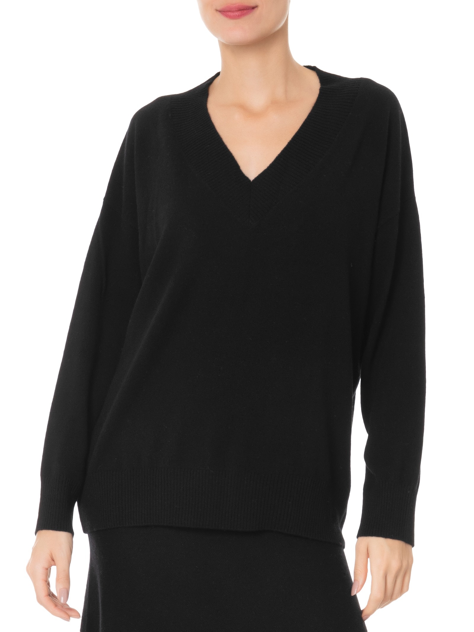 Suéter Feminino Gola V Com Blend De Lã E Cashmere Preto '2Essential