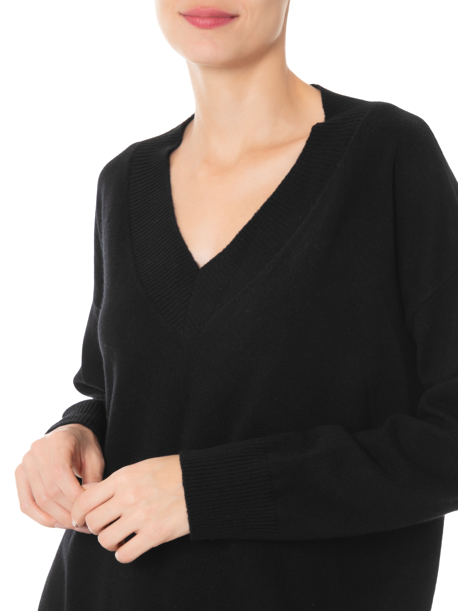 Suéter Feminino Gola V Com Blend De Lã E Cashmere Preto '2Essential