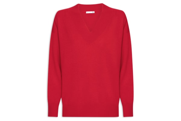 Suéter Feminino Gola V Com Blend De Lã E Cashmere - Vermelho