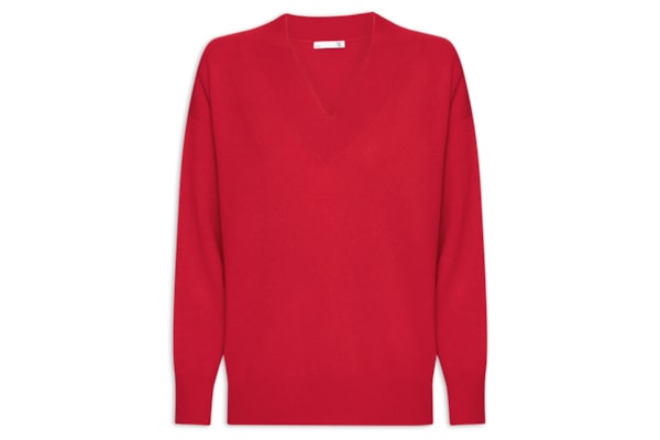Suéter Feminino Gola V Com Blend De Lã E Cashmere - Vermelho