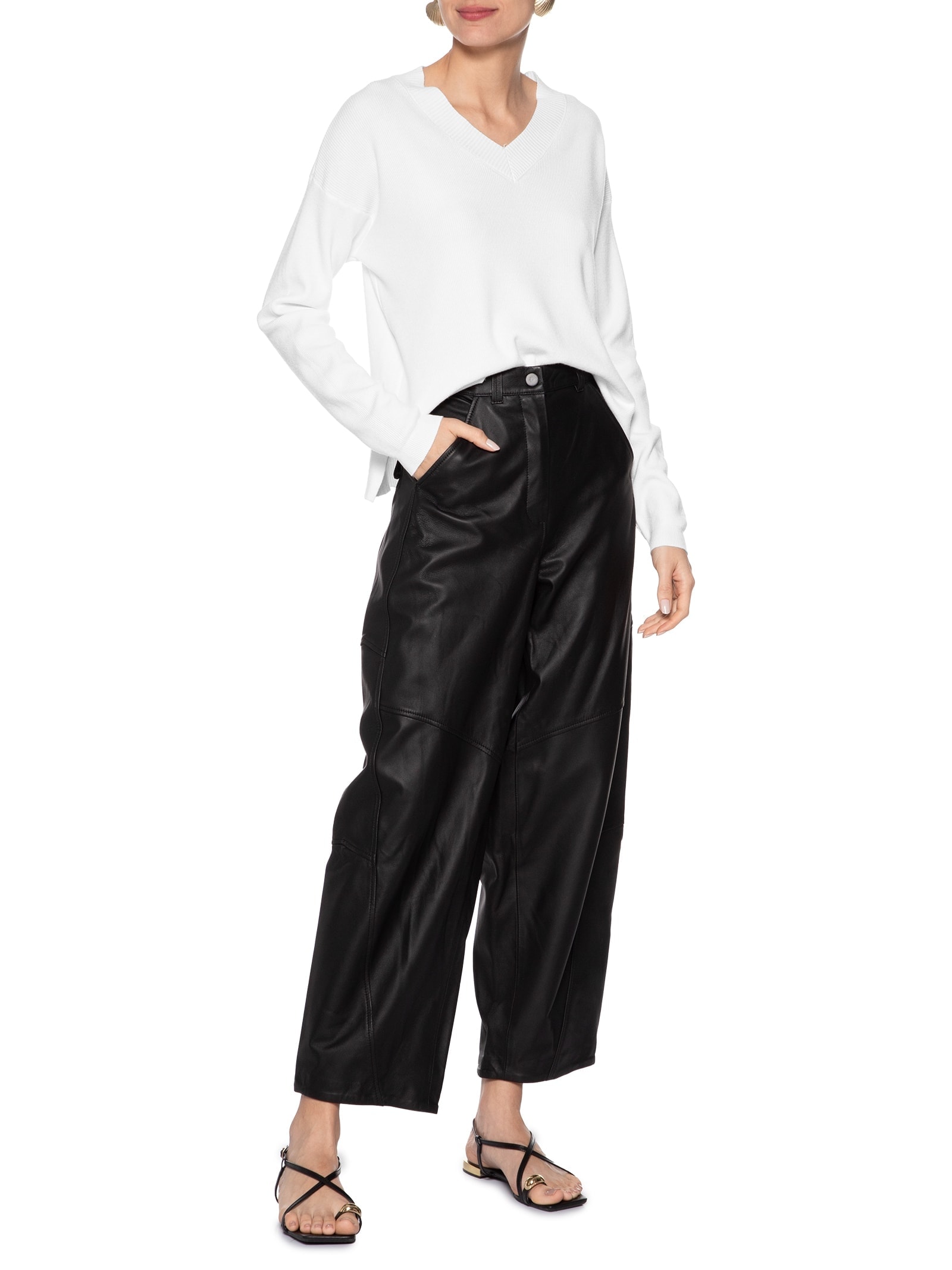 Suéter Feminino Gola V Com Fendas Laterais Branco '2Essential