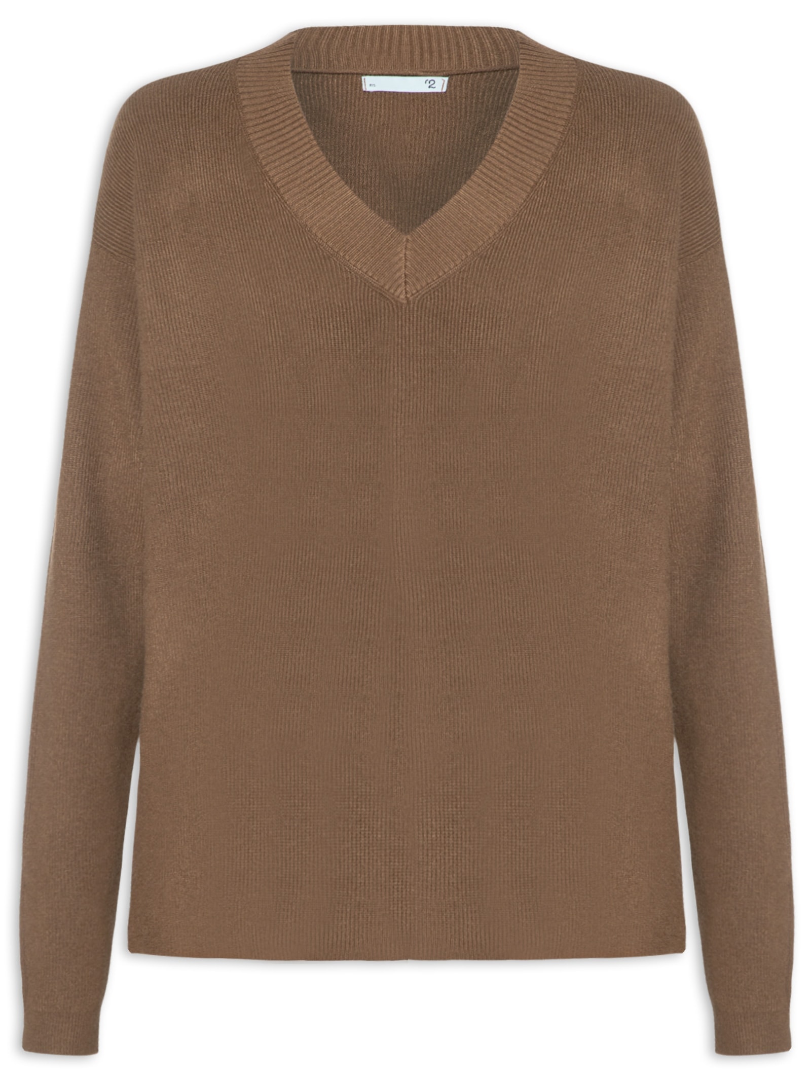 Suéter Feminino Gola V Com Fendas Laterais Marrom '2Essential