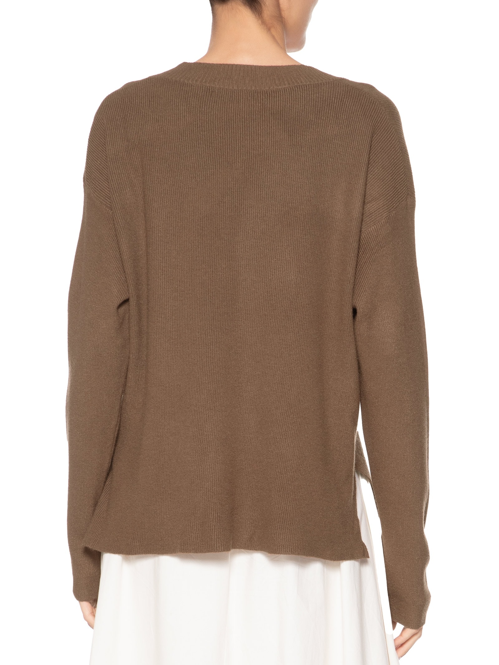 Suéter Feminino Gola V Com Fendas Laterais Marrom '2Essential