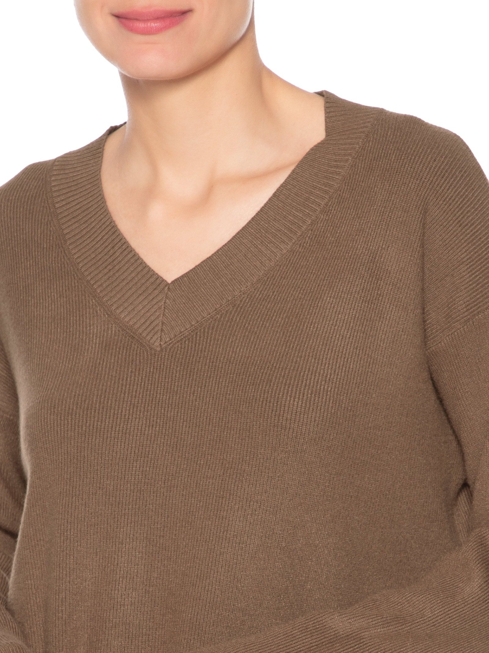 Suéter Feminino Gola V Com Fendas Laterais Marrom '2Essential