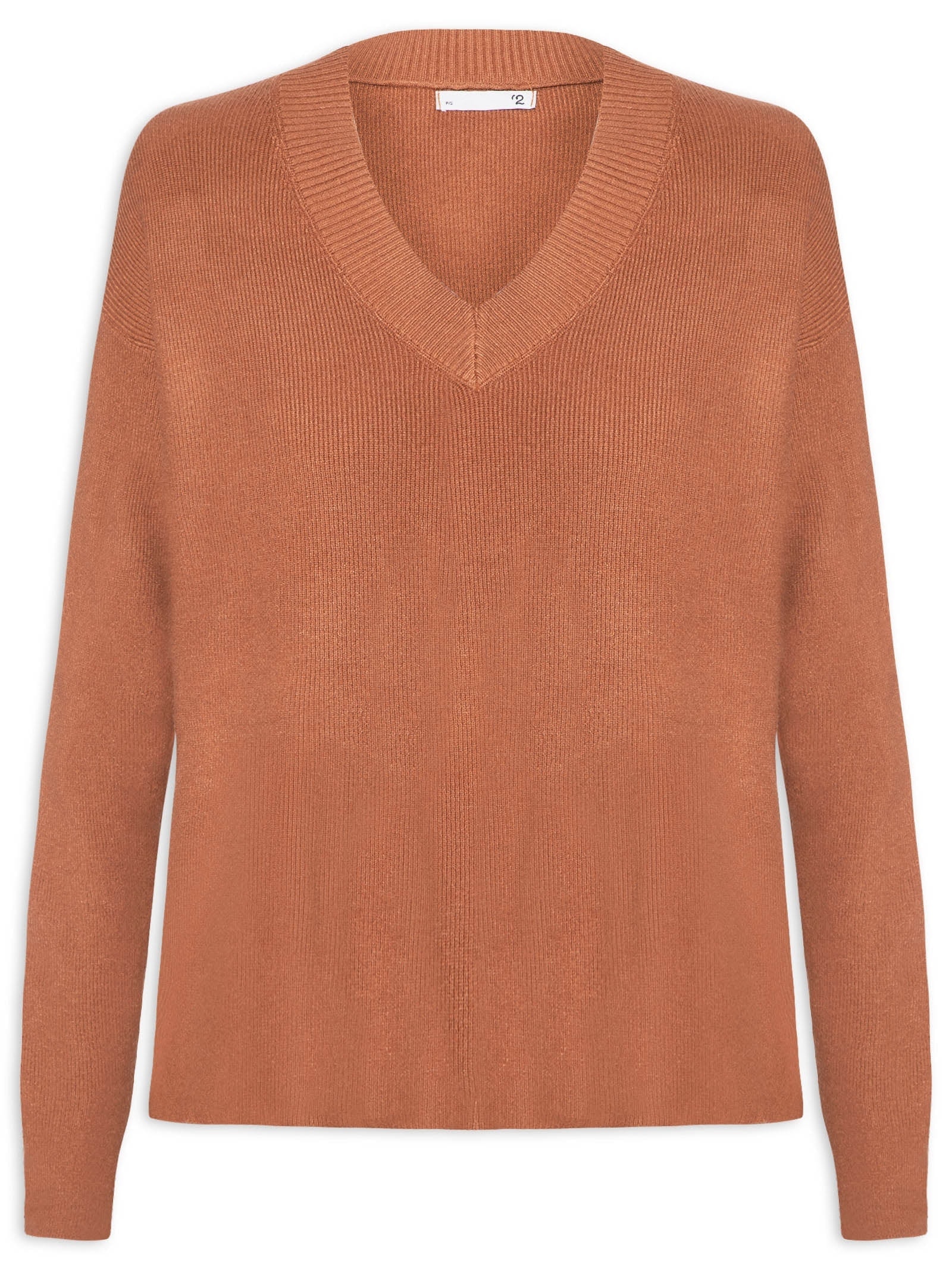 Suéter Feminino Gola V Com Fendas Laterais Marrom '2Essential