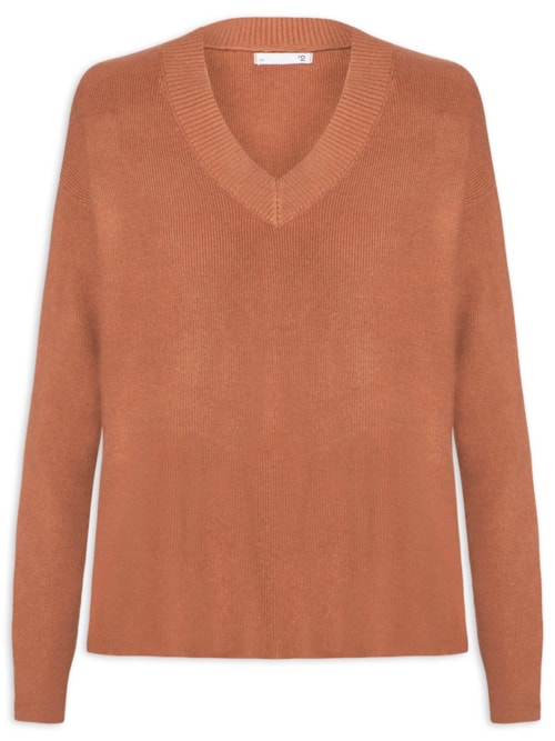 Suéter Feminino Gola V Com Fendas Laterais – Marrom