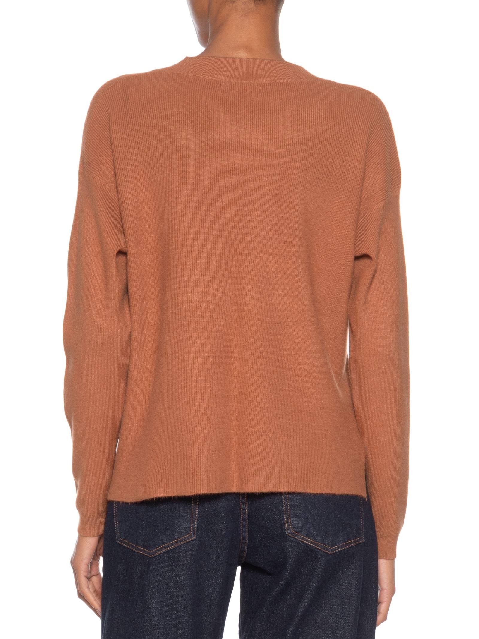 Suéter Feminino Gola V Com Fendas Laterais Marrom '2Essential