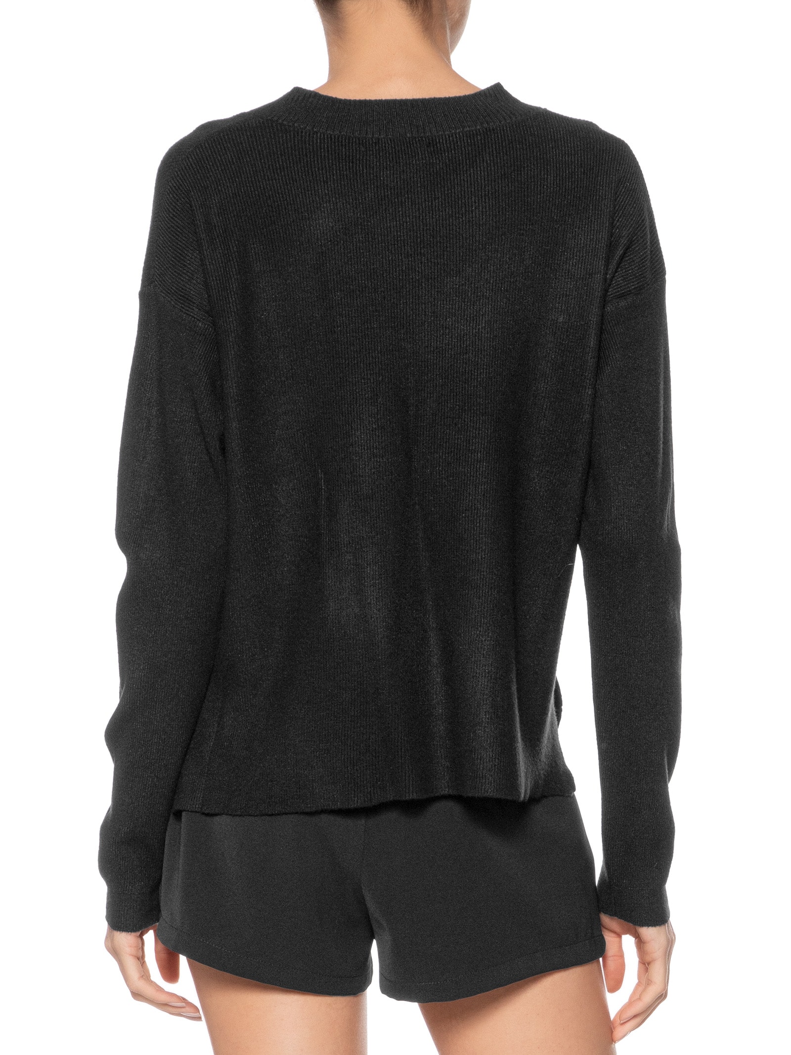 Suéter Feminino Gola V Com Fendas Laterais Preto '2Essential
