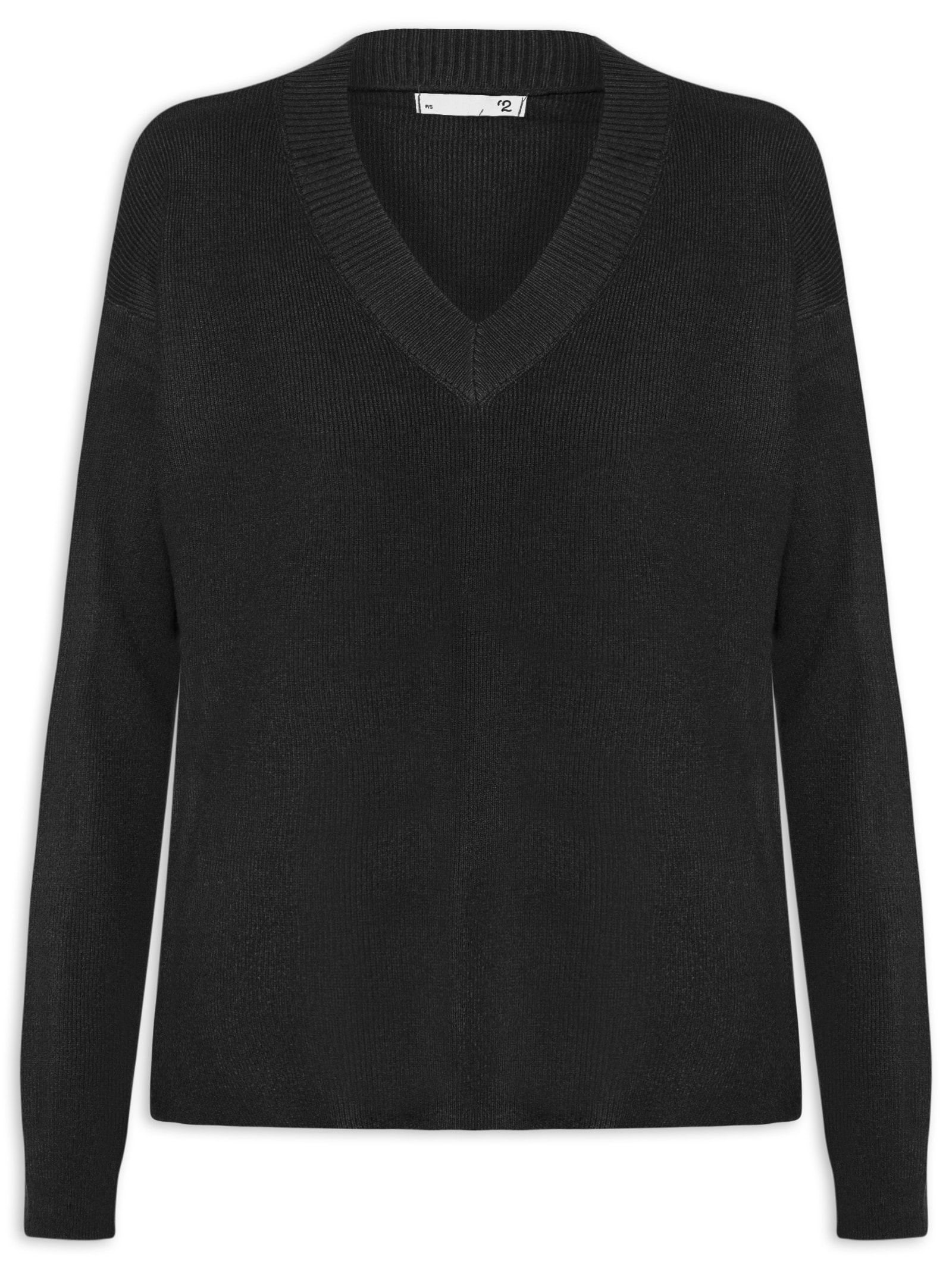 Suéter Feminino Gola V Com Fendas Laterais Preto '2Essential