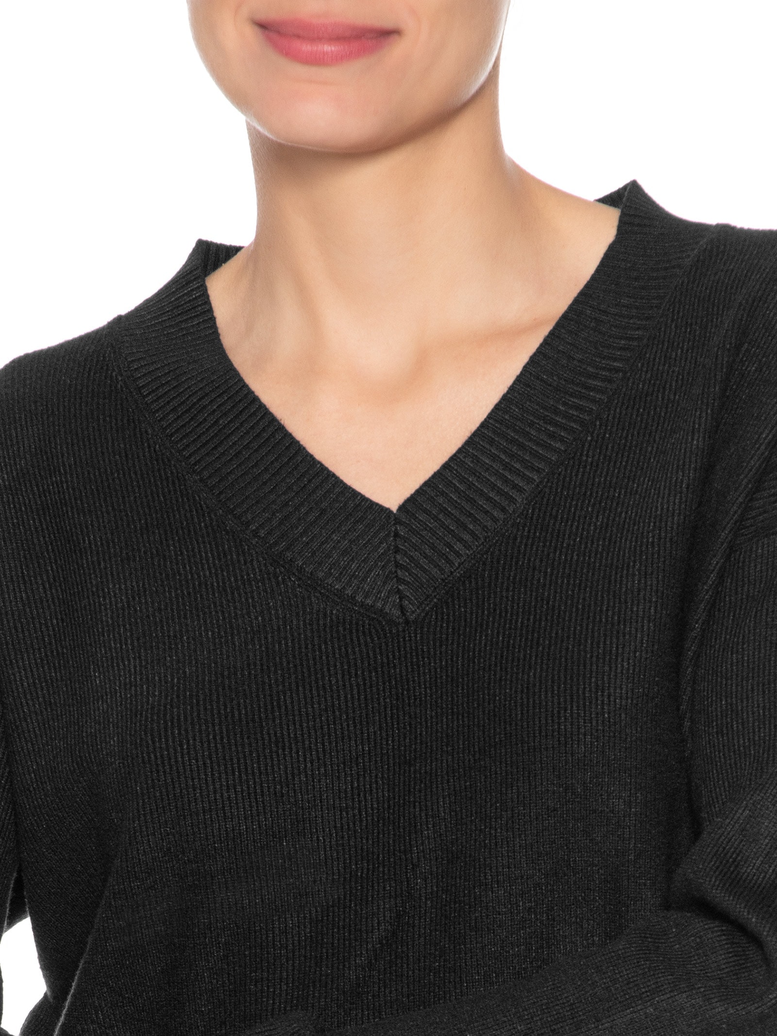 Suéter Feminino Gola V Com Fendas Laterais Preto '2Essential