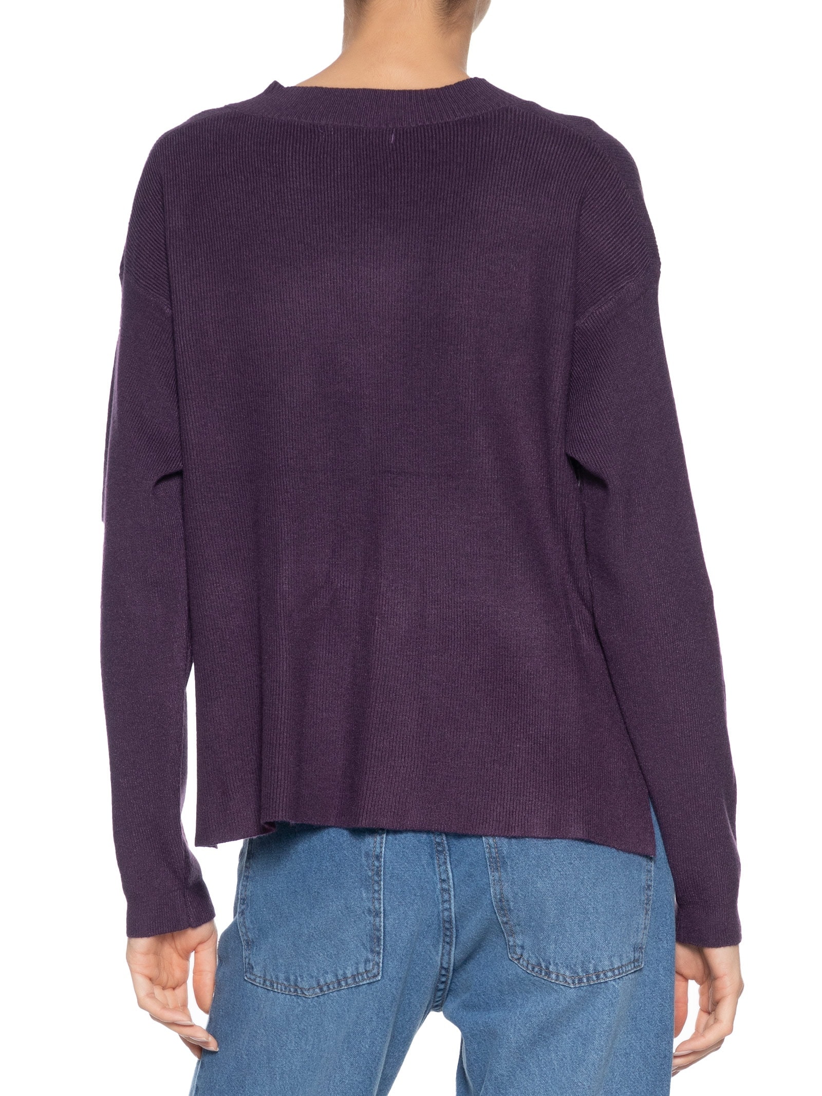 Suéter Feminino Gola V Com Fendas Laterais Roxo '2Essential