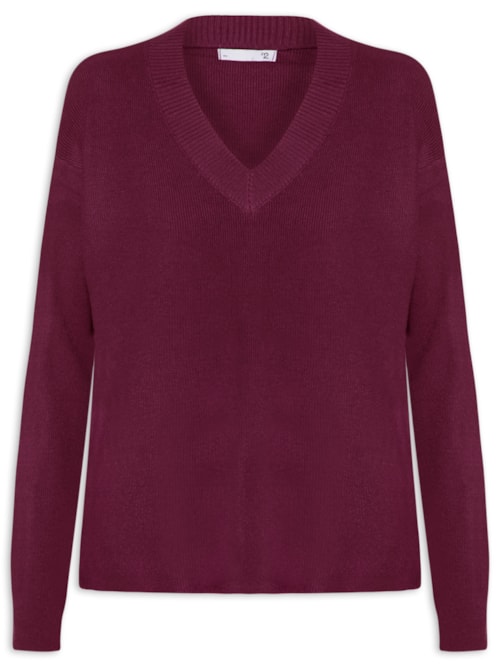 Suéter Feminino Gola V Com Fendas Laterais – Vermelho