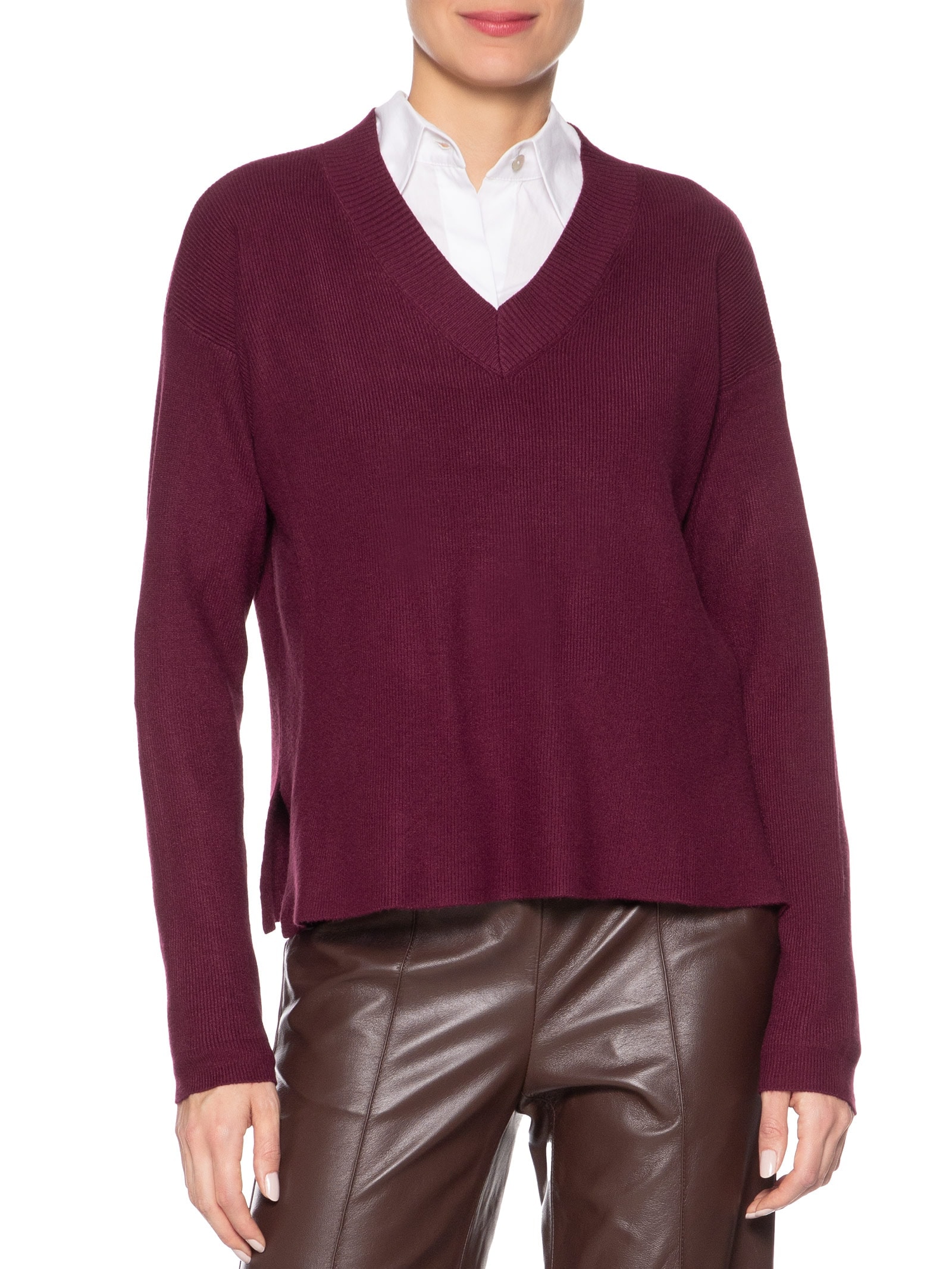 Suéter Feminino Gola V Com Fendas Laterais Vermelho '2Essential