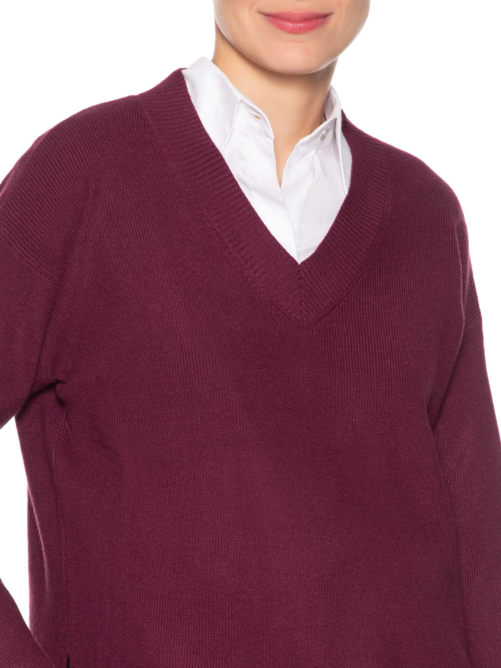 Suéter Feminino Gola V Com Fendas Laterais Vermelho '2Essential