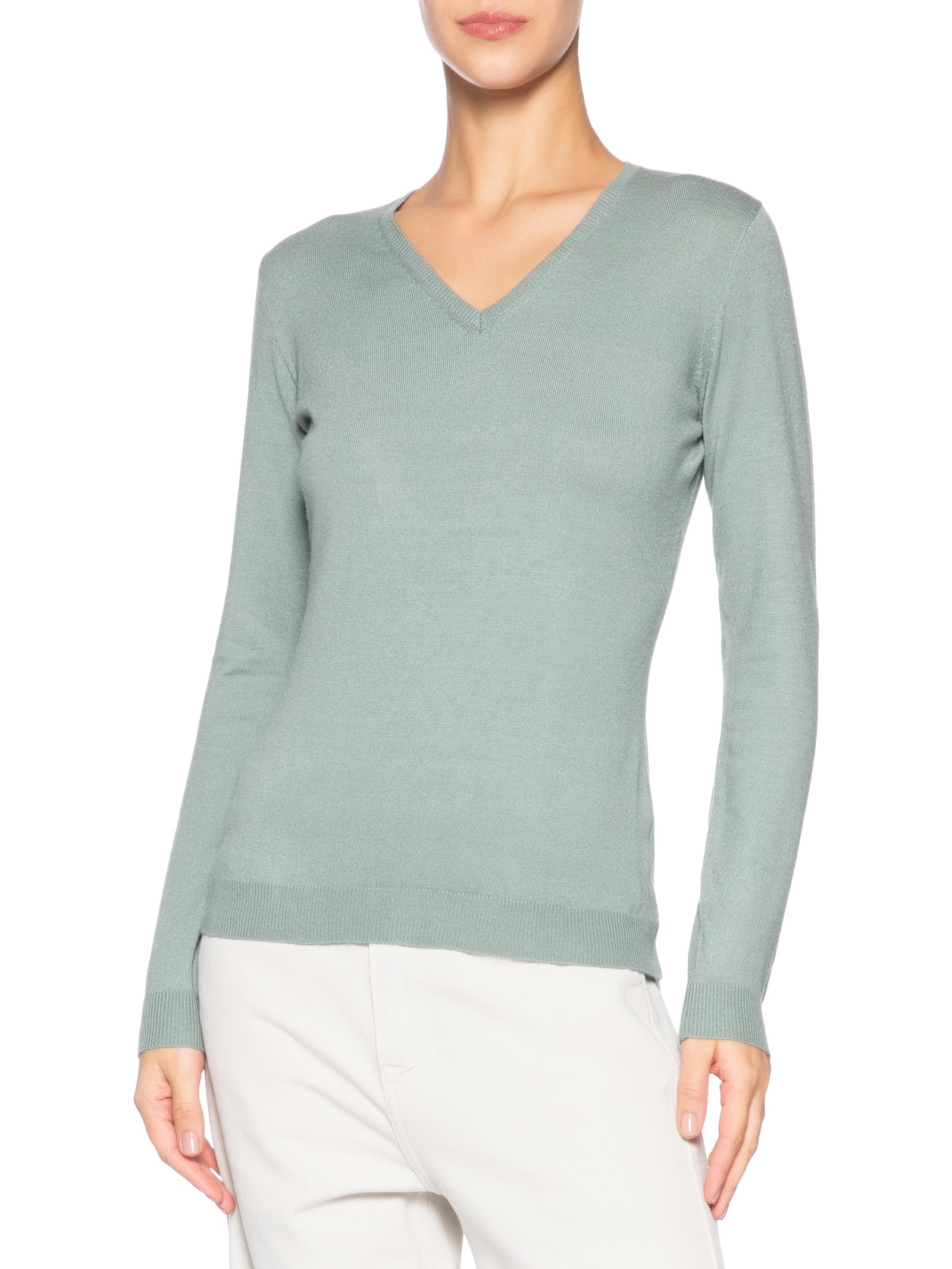 Suéter Feminino Gola V Verde Basiq