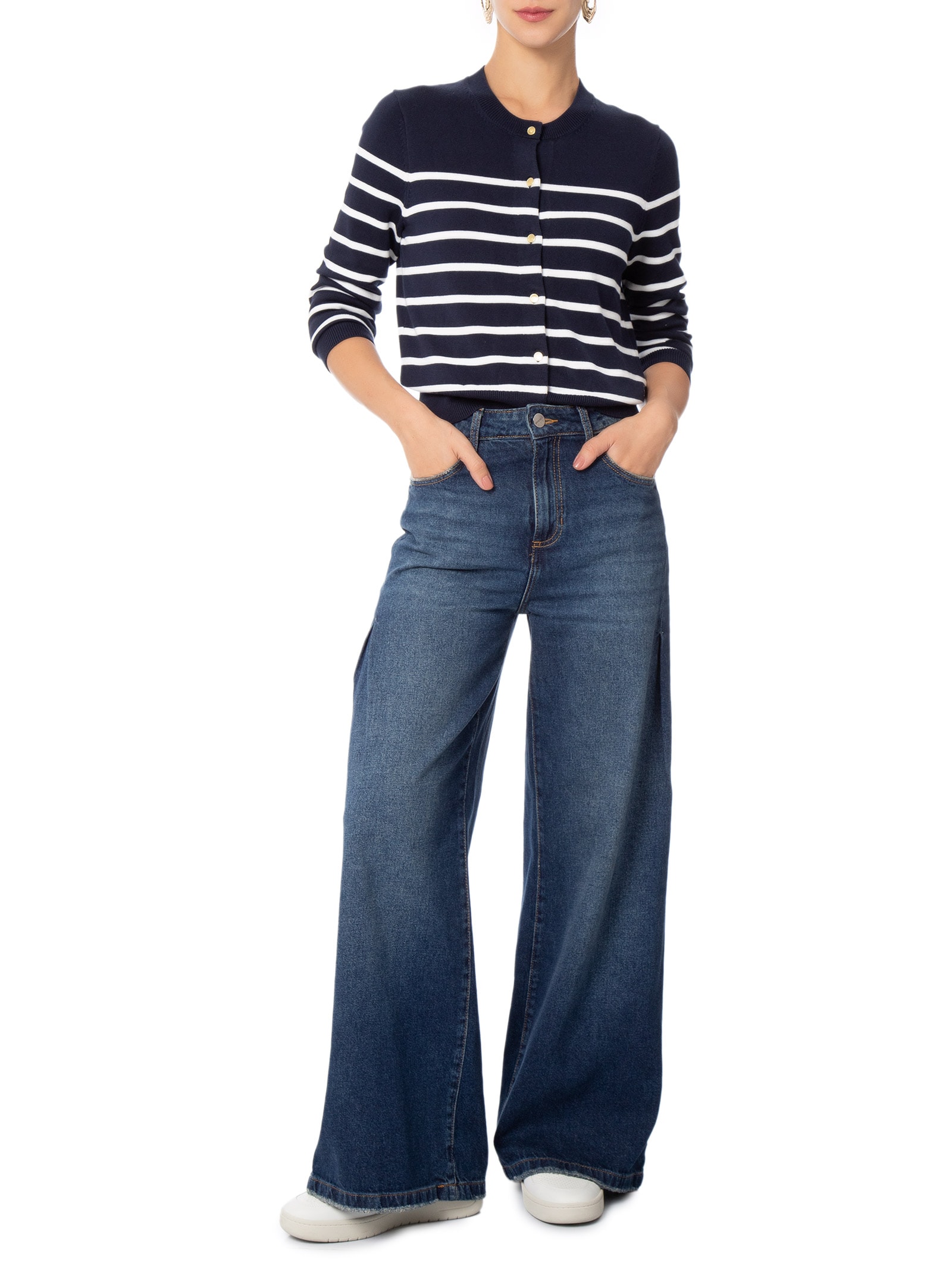 Suéter Feminino Gold Button STP – Azul Tommy Hilfiger