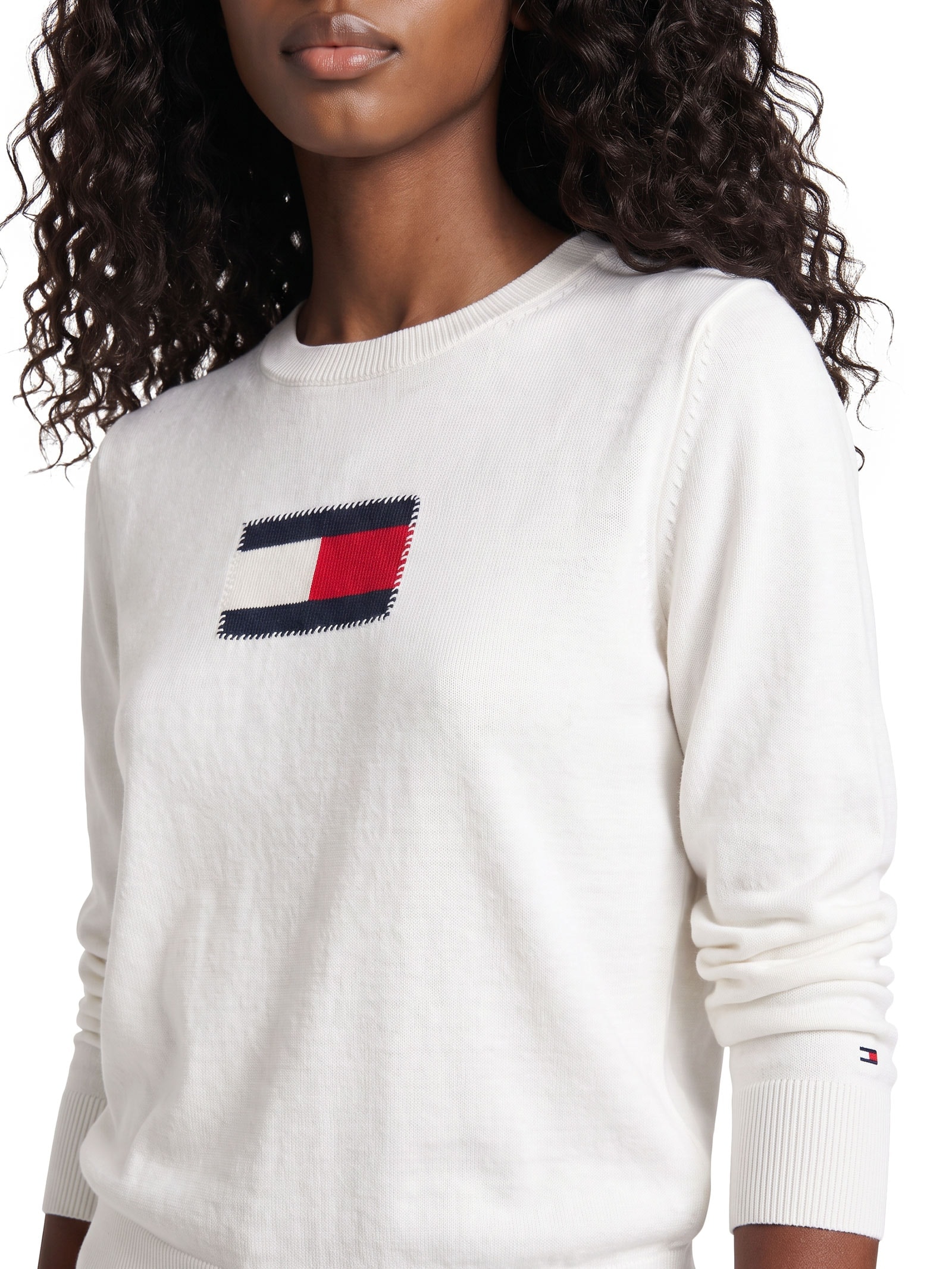 Suéter Feminino Intarsia Graphic Ls C-NK Branco Tommy Hilfiger