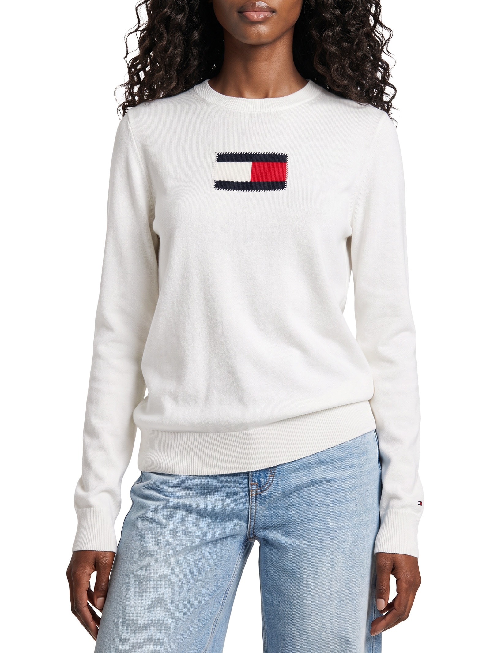 Suéter Feminino Intarsia Graphic Ls C-NK Branco Tommy Hilfiger