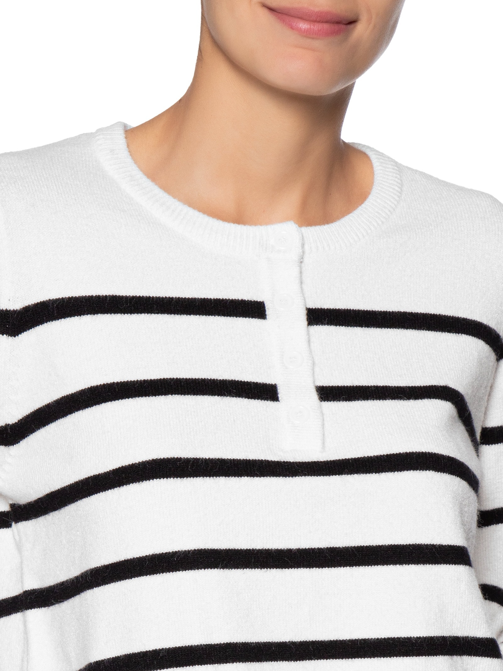 Suéter Feminino Listrado Com Botão Branco Basiq