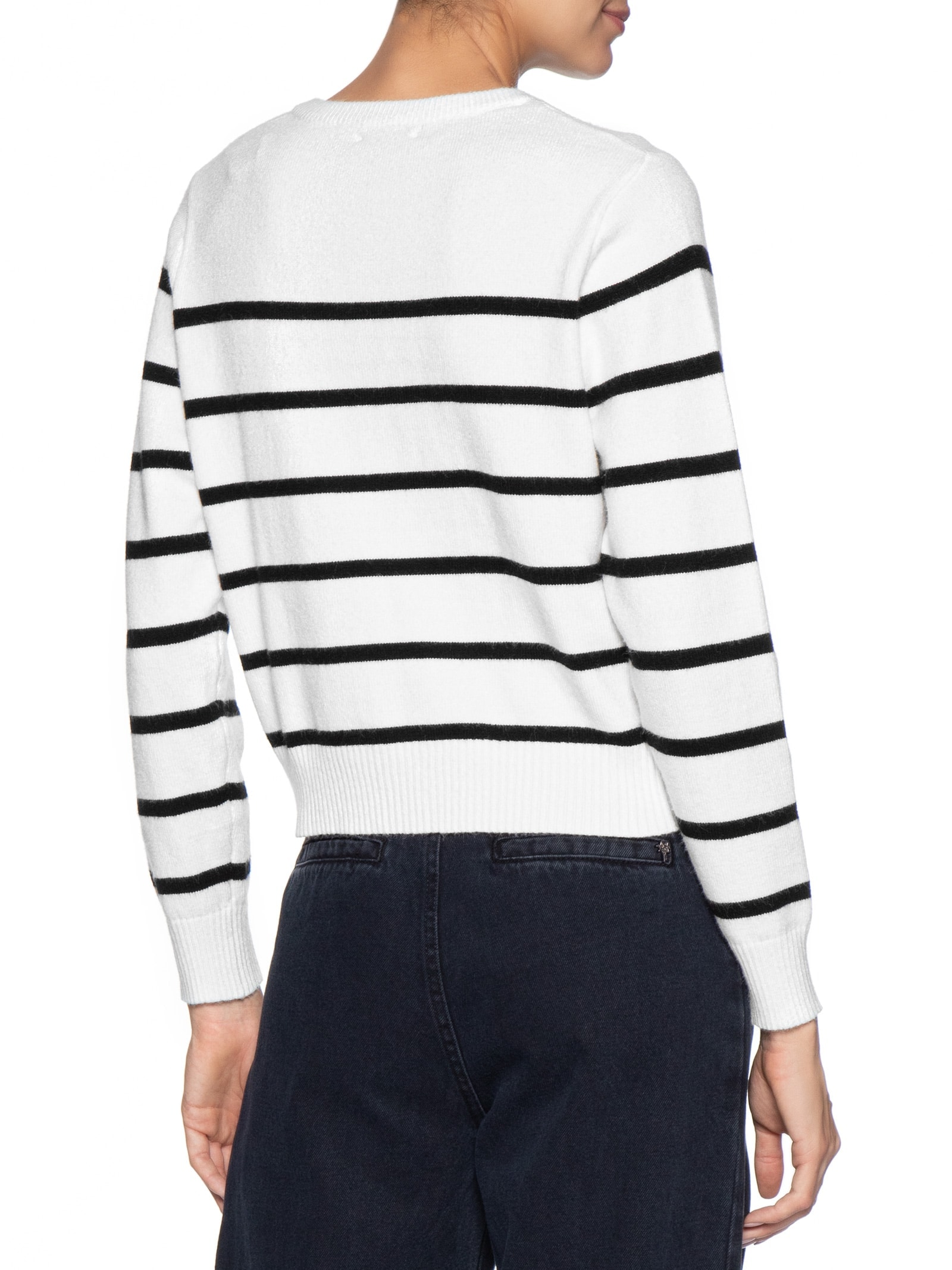 Suéter Feminino Listrado Com Botão Branco Basiq