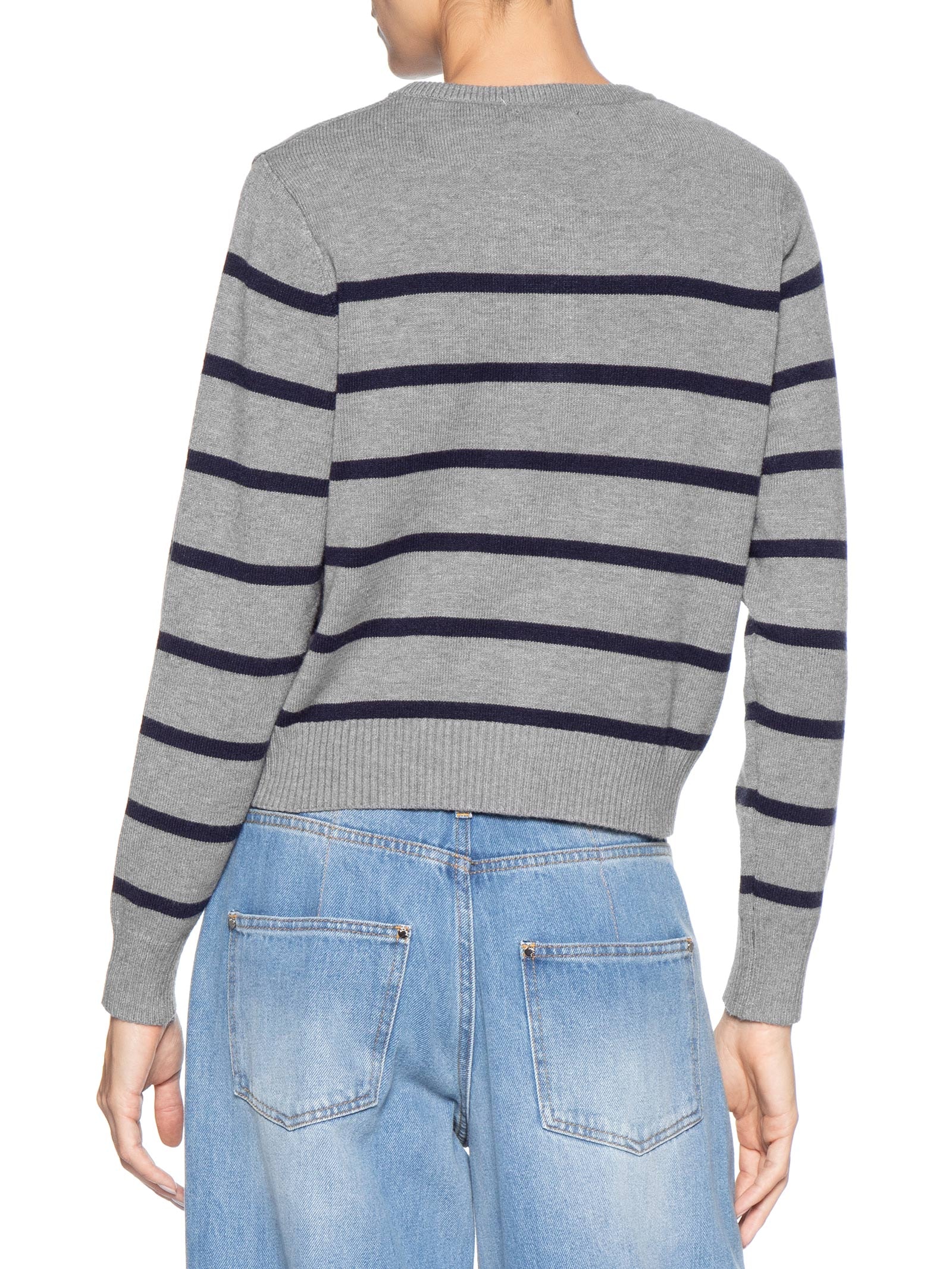 Suéter Feminino Listrado Com Botão Cinza Basiq